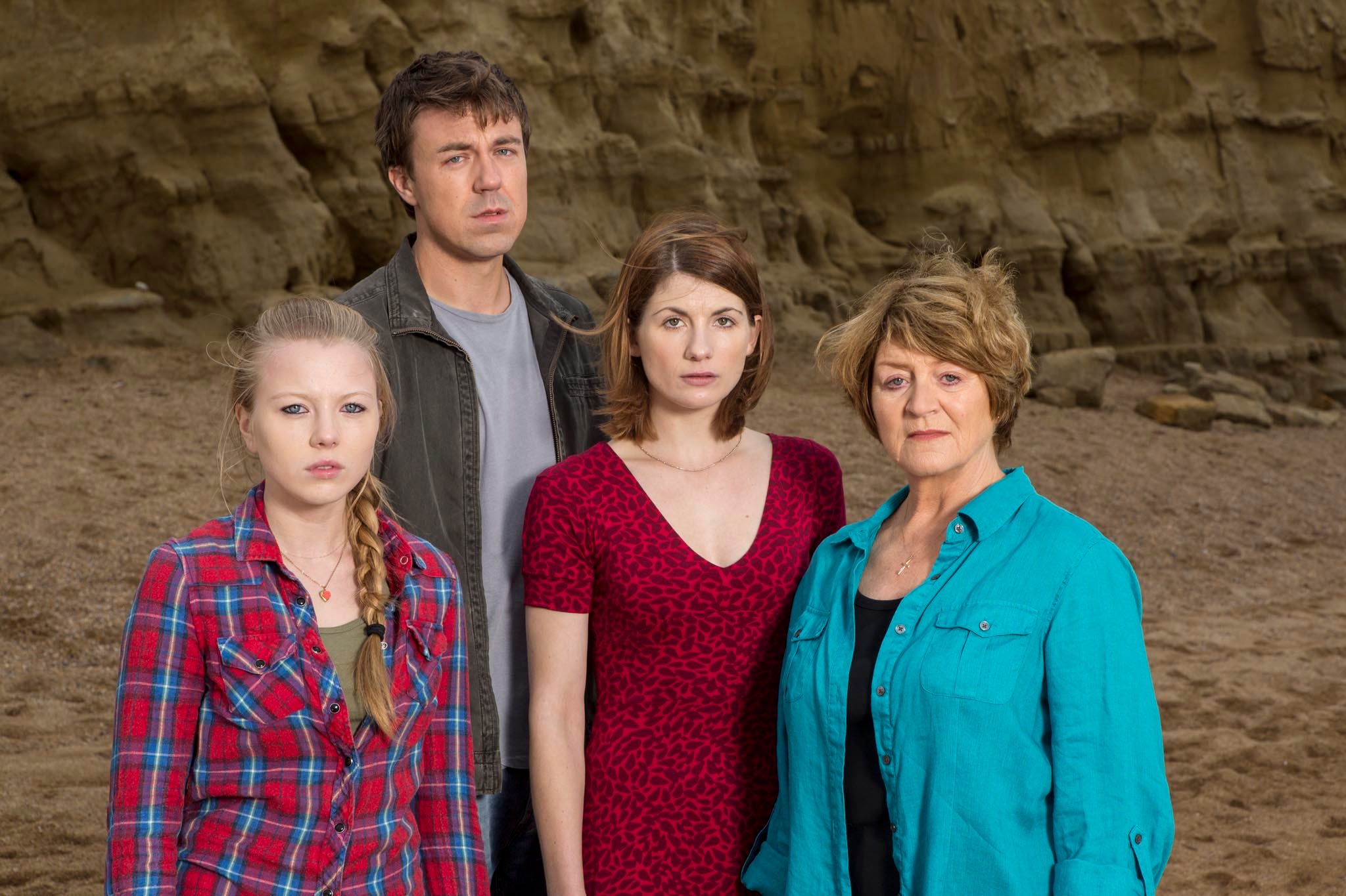 The Latimer family, with Buchan in the centre, from ITV's 'Broadchurch'