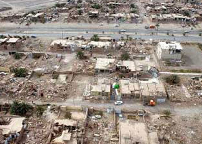 Damaged houses are seen in the earthquake stricken town of Bushehr in Iran