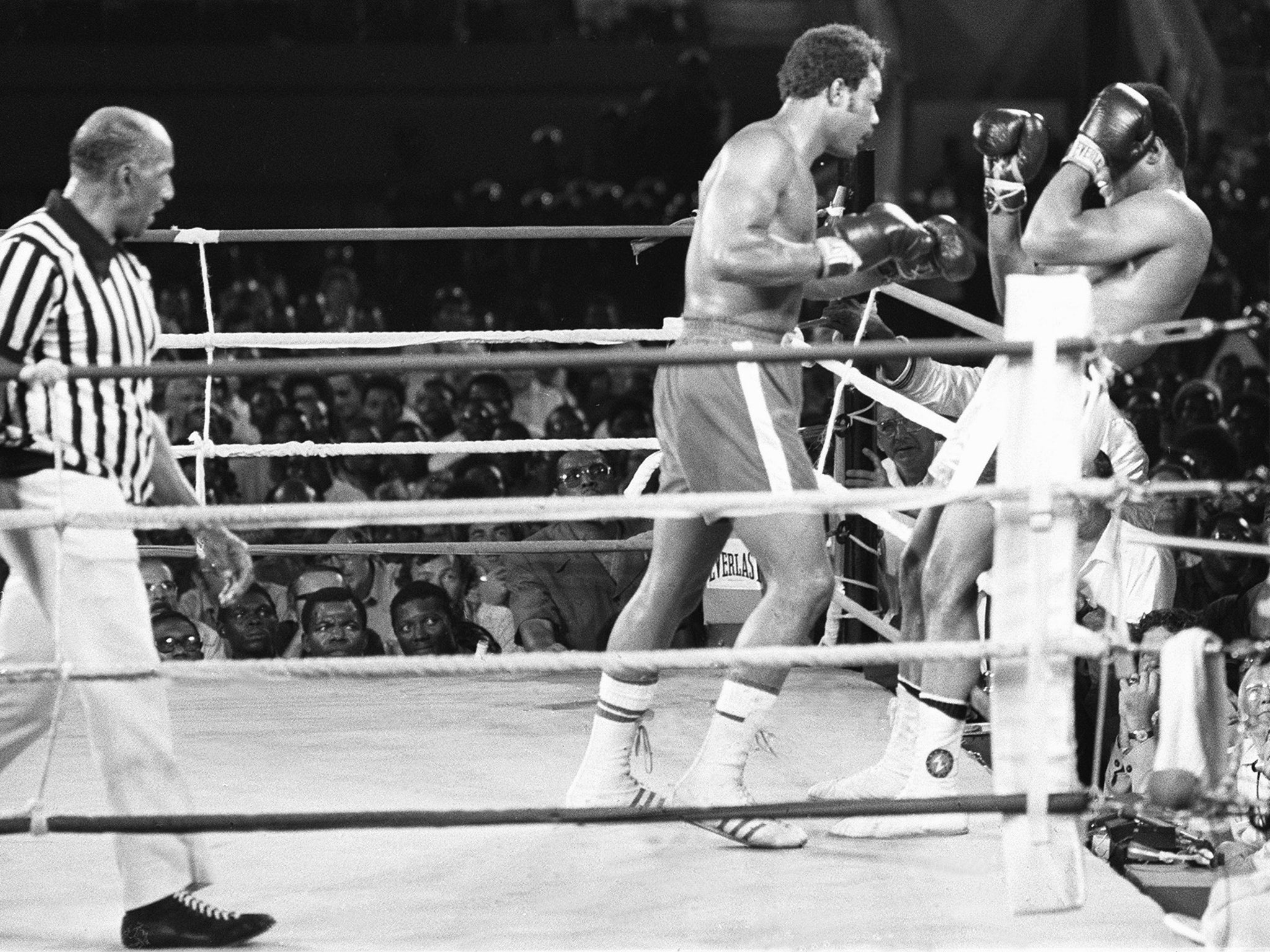 30 October 1974: Arguably Ali's finest hour came in 1974 when he fought George Foreman in the 'Rumble in the Jungle'. Ali spent eight rounds leaning back on the ropes, a tactic he called 'rope-a-dope'