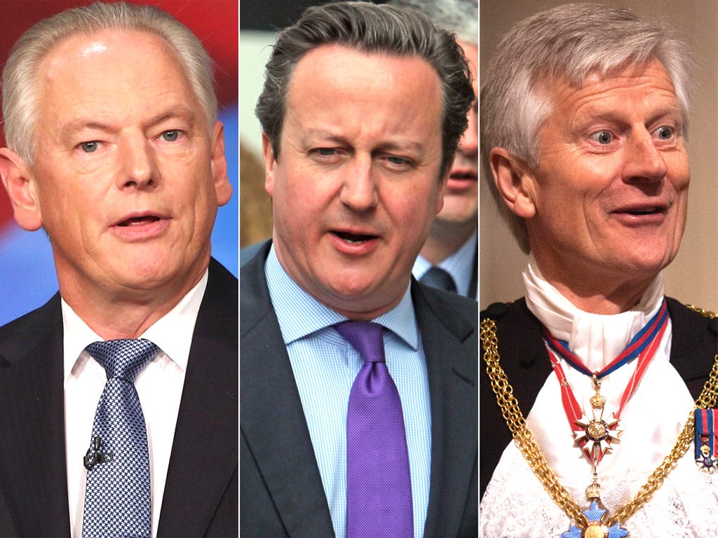 From left: Francis Maude, David Cameron and ‘Black Rod’, Lieutenant-General David Leakey