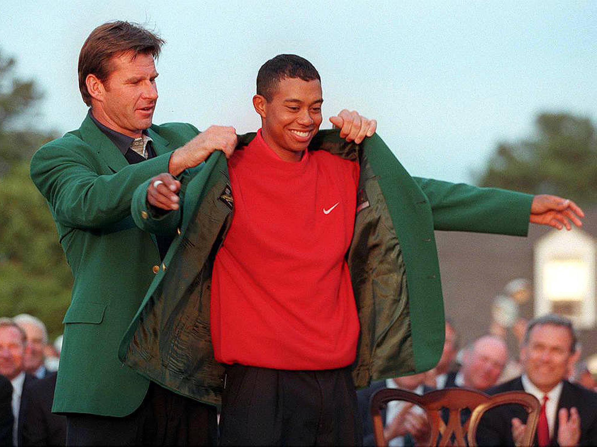 Tiger Woods claims his first Green Jacket in 1997