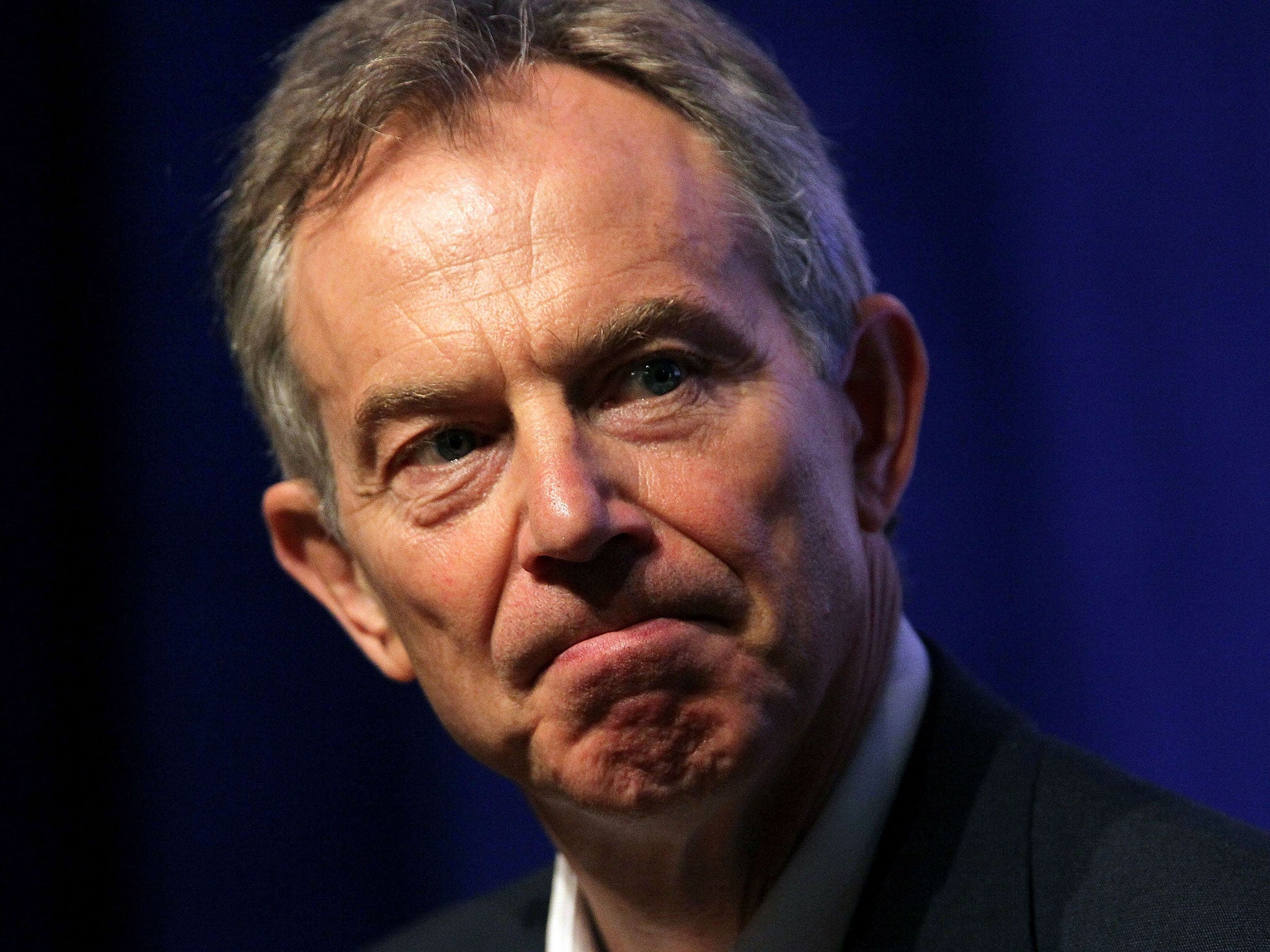 Former British Prime Minister Tony Blair pauses as he speaks during the Khosla Ventures Cleantech Discussion May 24, 2010 in Sausalito, California.