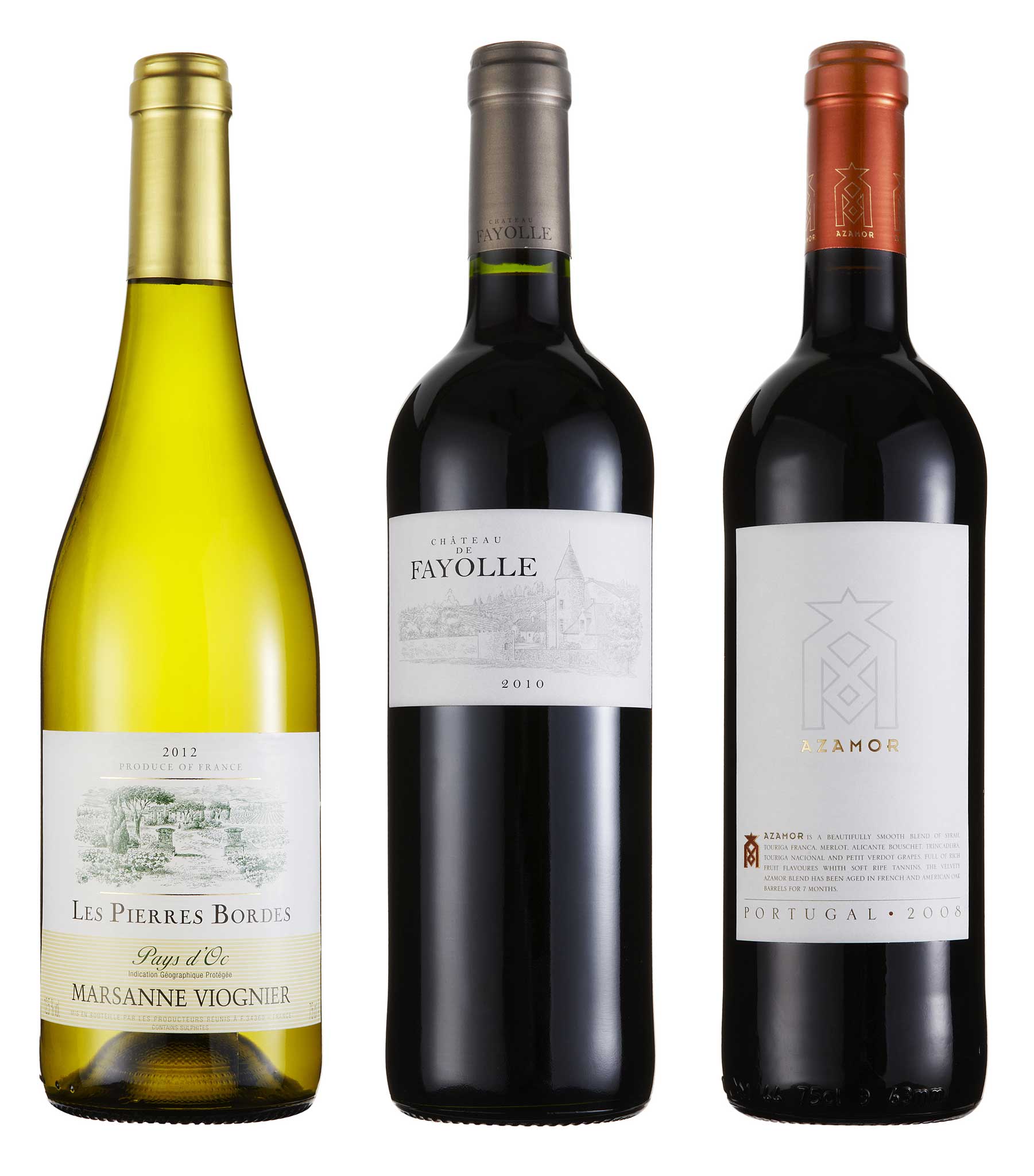 Azamor, Alentejo, 2007; Château de Fayolle Red 2010; Les Pierres Bordes Marsanne-Viognier, Pays d'Oc, 2011/12