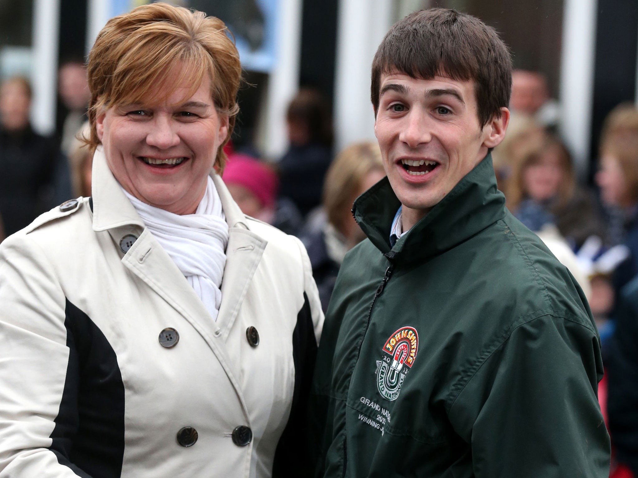 Jump jockey: Ryan Mania with mum Lesley at a homecoming parade in Galashiels, where residents gave him a warm welcome, but before that came Hexham