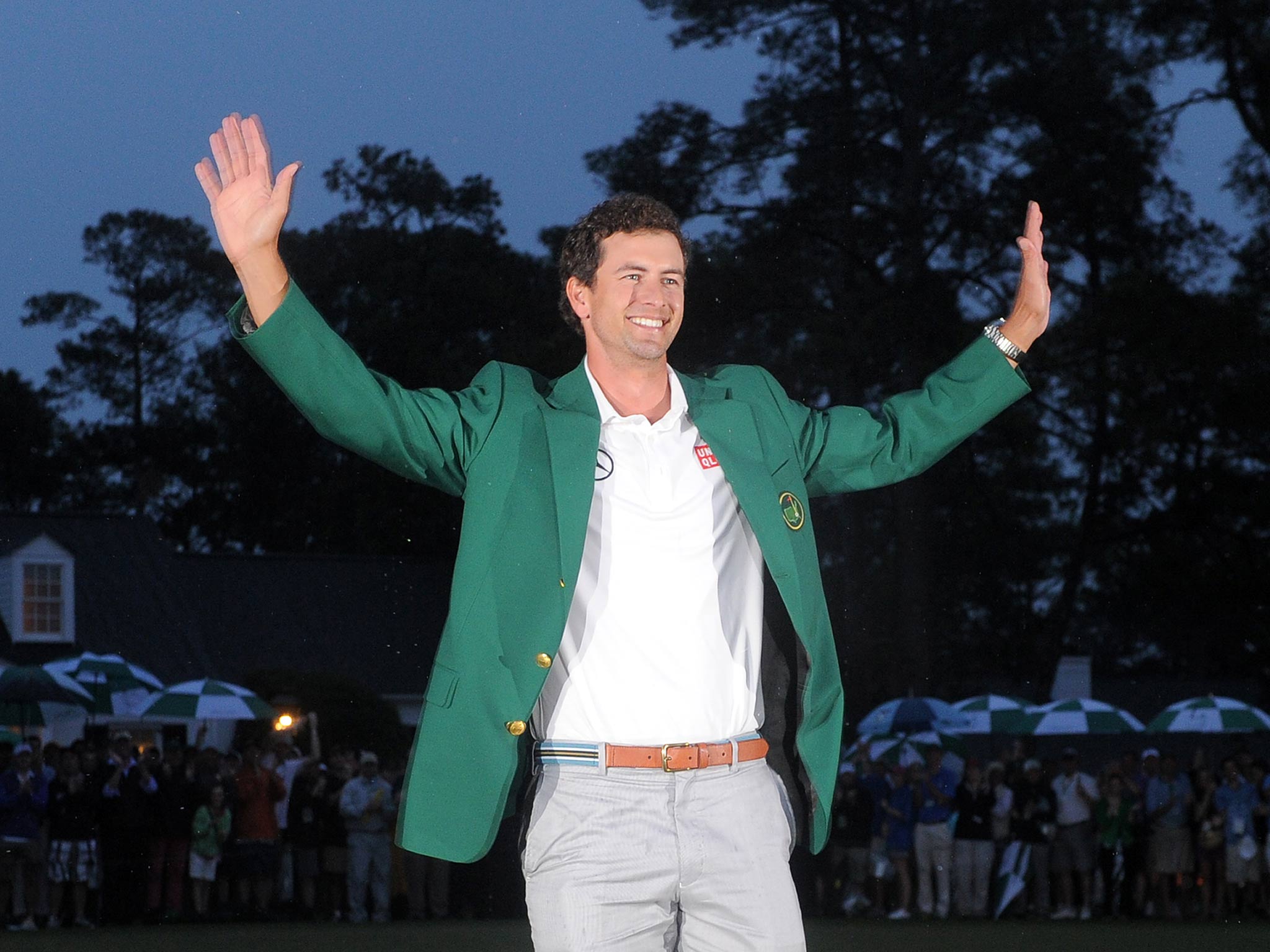 Adam Scott celebrates victory at the Masters