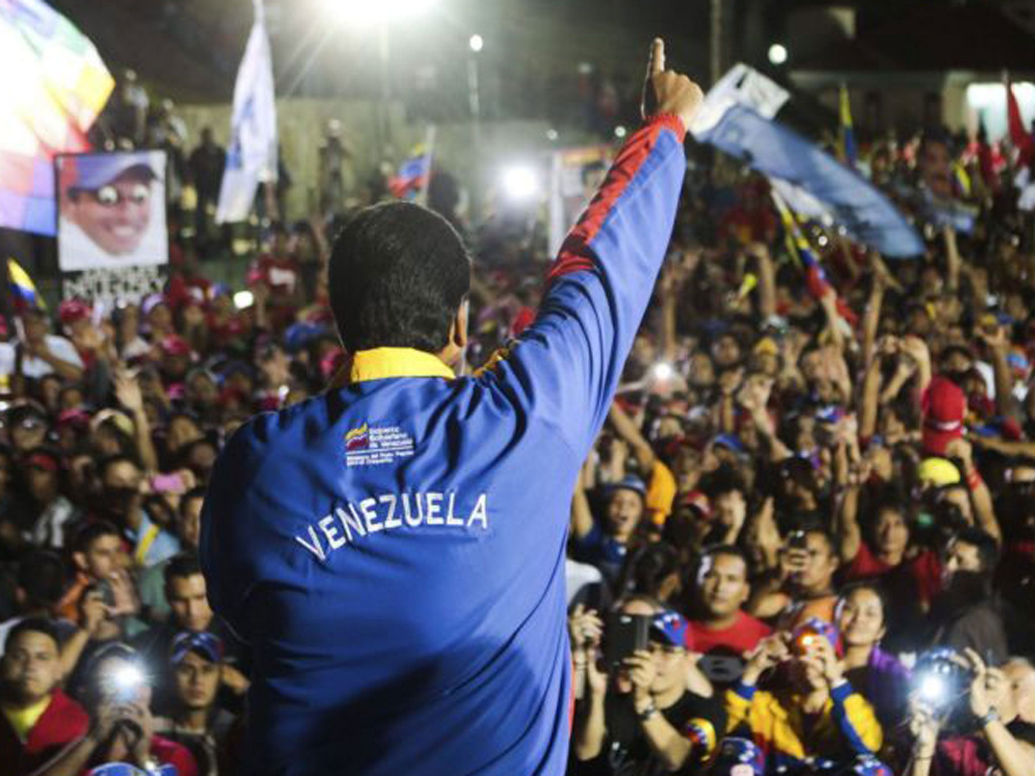 Nicolas Maduro gives a victory speech in Caracas early yesterday