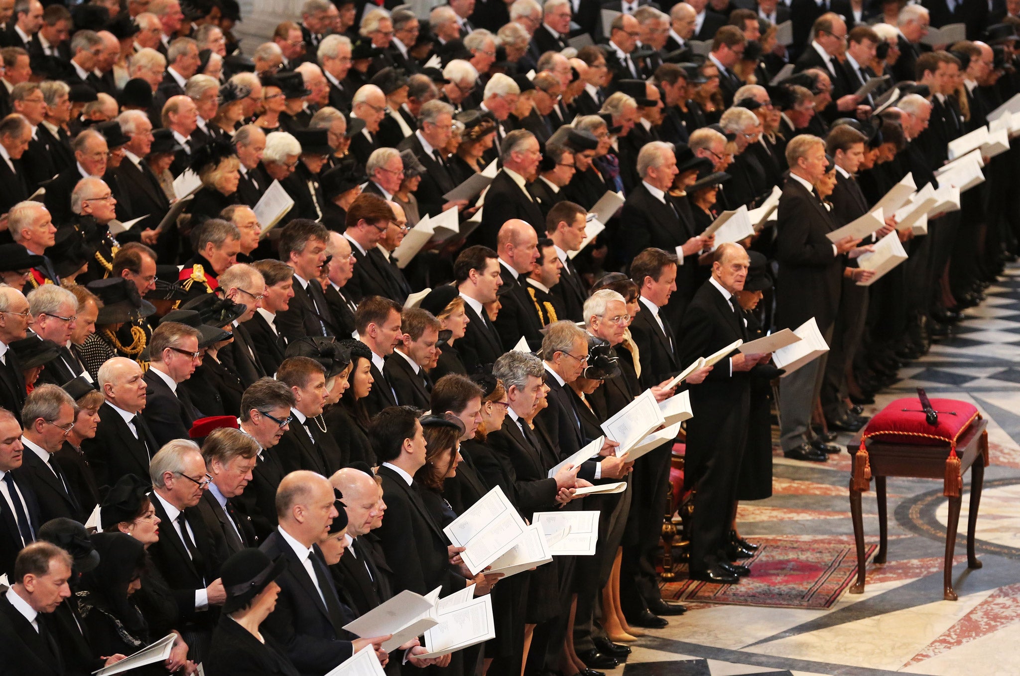 Dignitaries from around the world today join Queen Elizabeth II and Prince Philip, Duke of Edinburgh as the United Kingdom pays tribute to former Prime Minister Baroness Thatcher during a Ceremonial funeral with military honours at St Paul's Cathedral