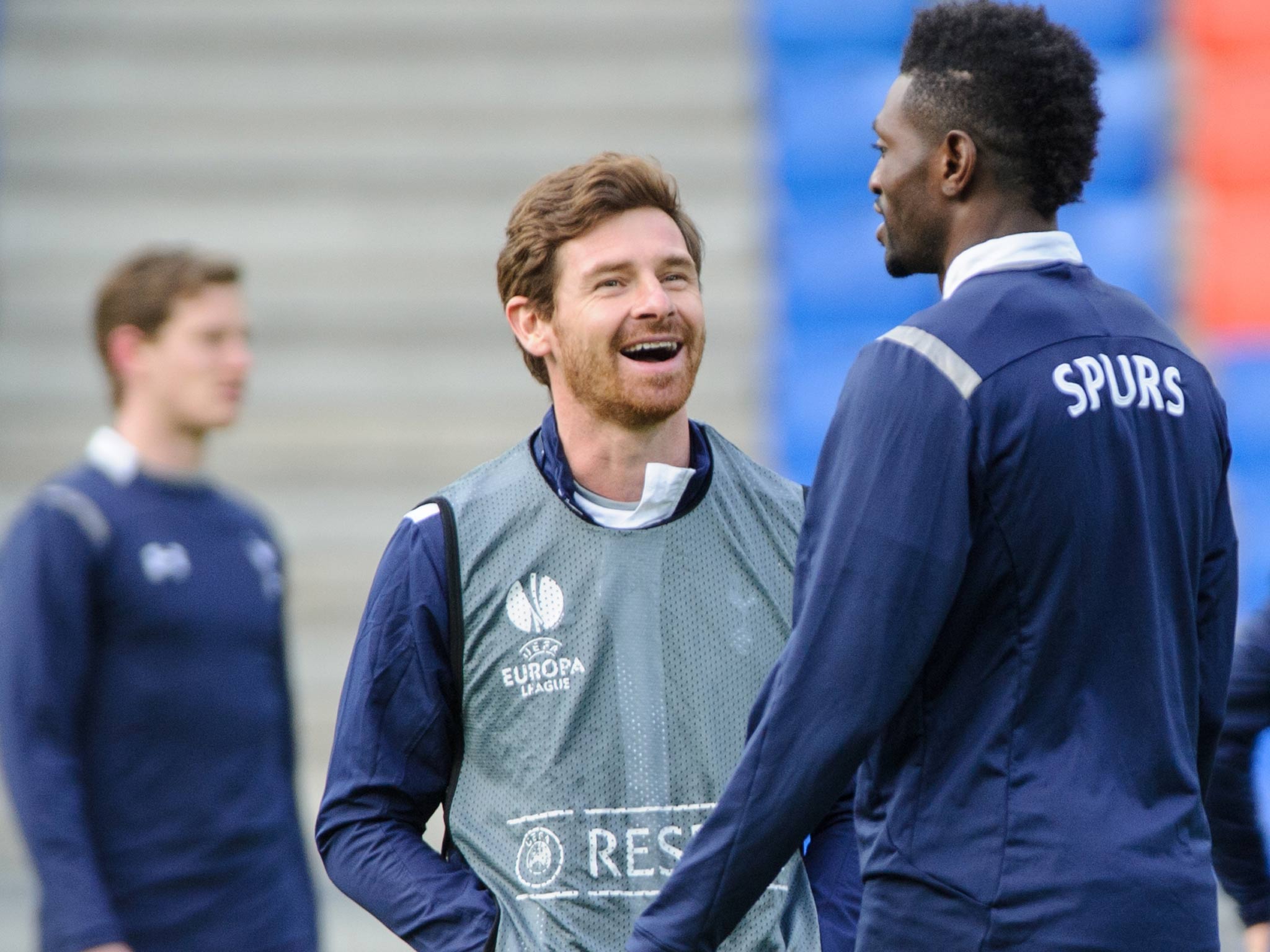 Emmanuel Adebayor with Spurs manager Andre Villas-Boas