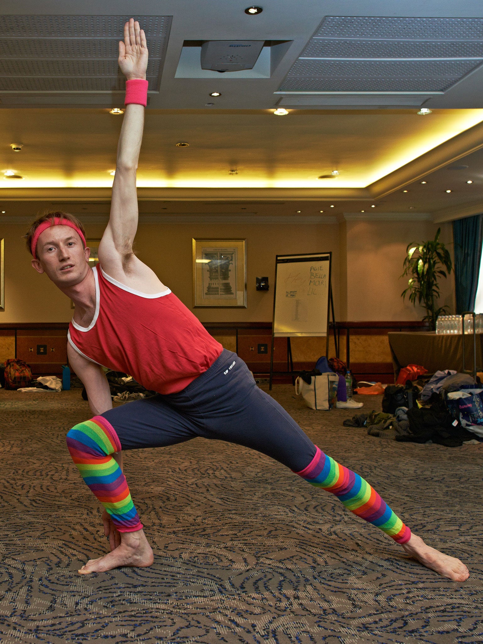 Matthew Bell is put through his paces by Bridgett Ann Goddard yesterday