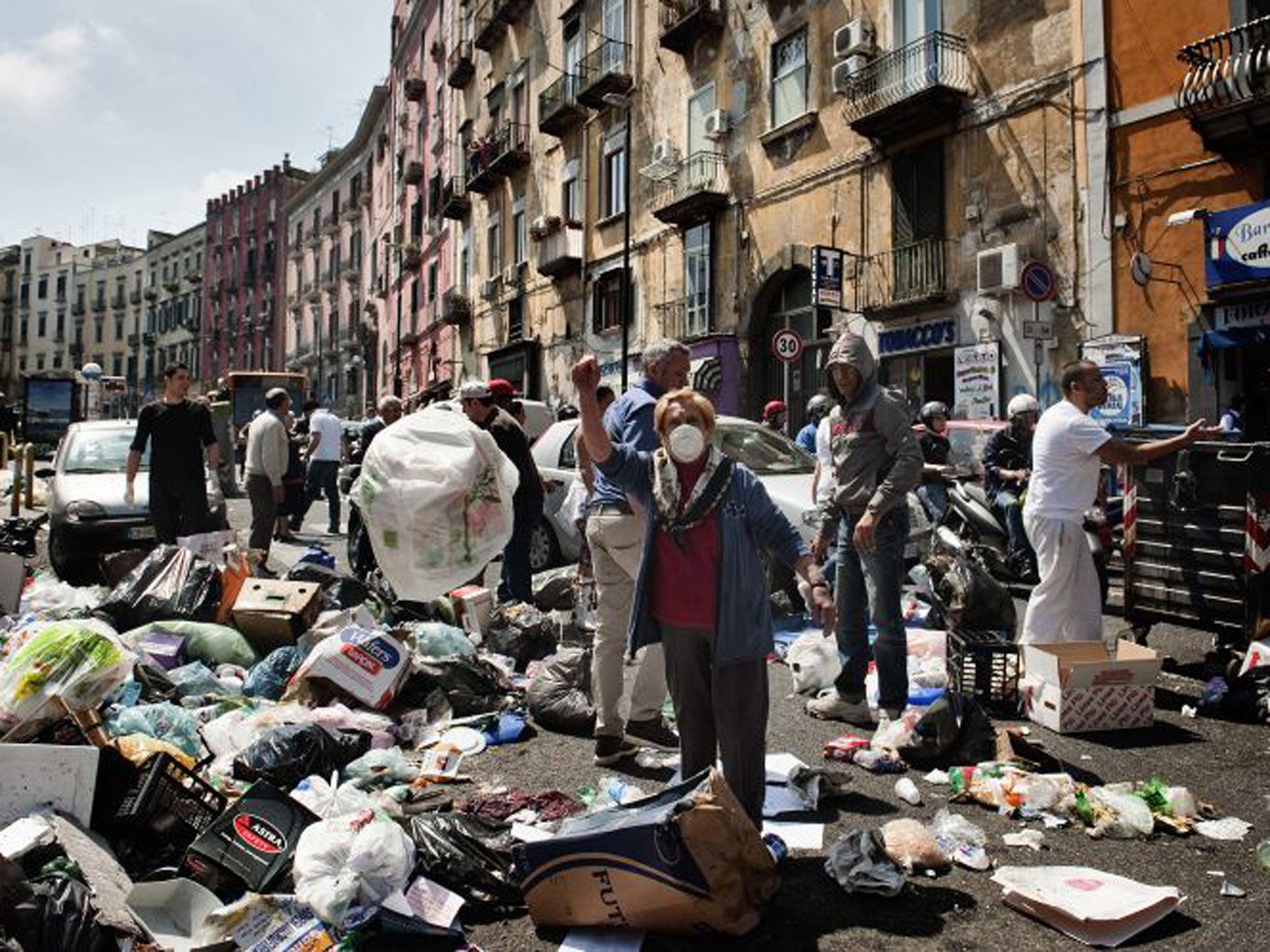Rubbish piles up in central Naples