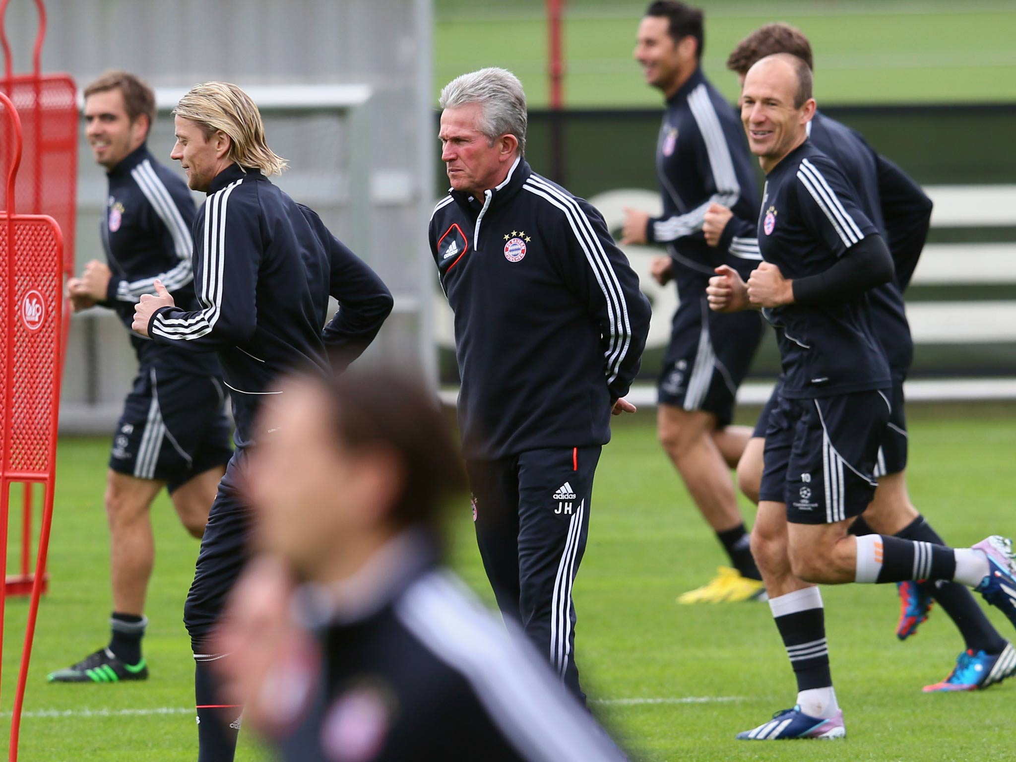 Jupp Heyncke watches over his Bayern team ahead of their match with Barcelona