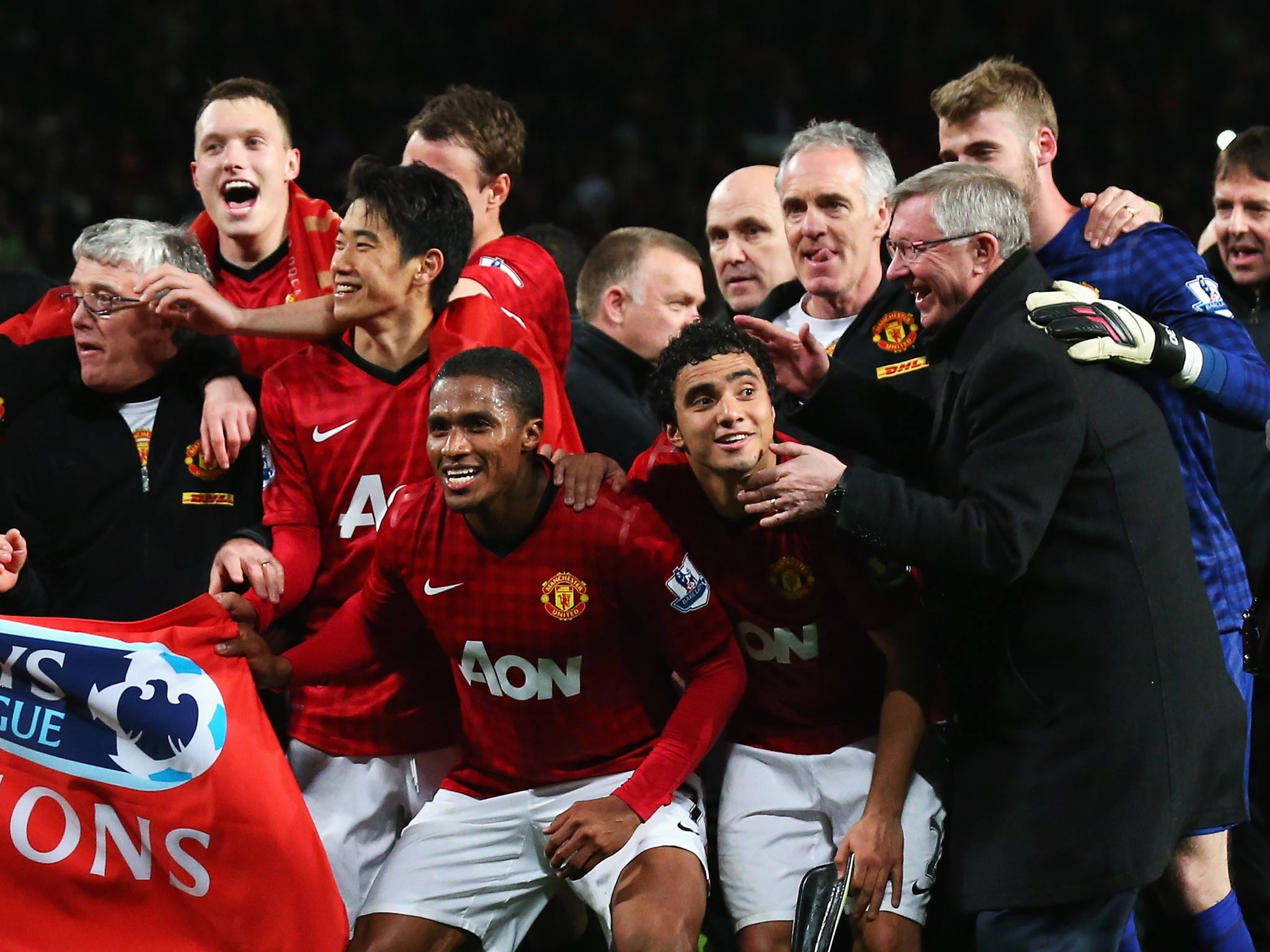 Manchester United celebrate after winning the Premier League