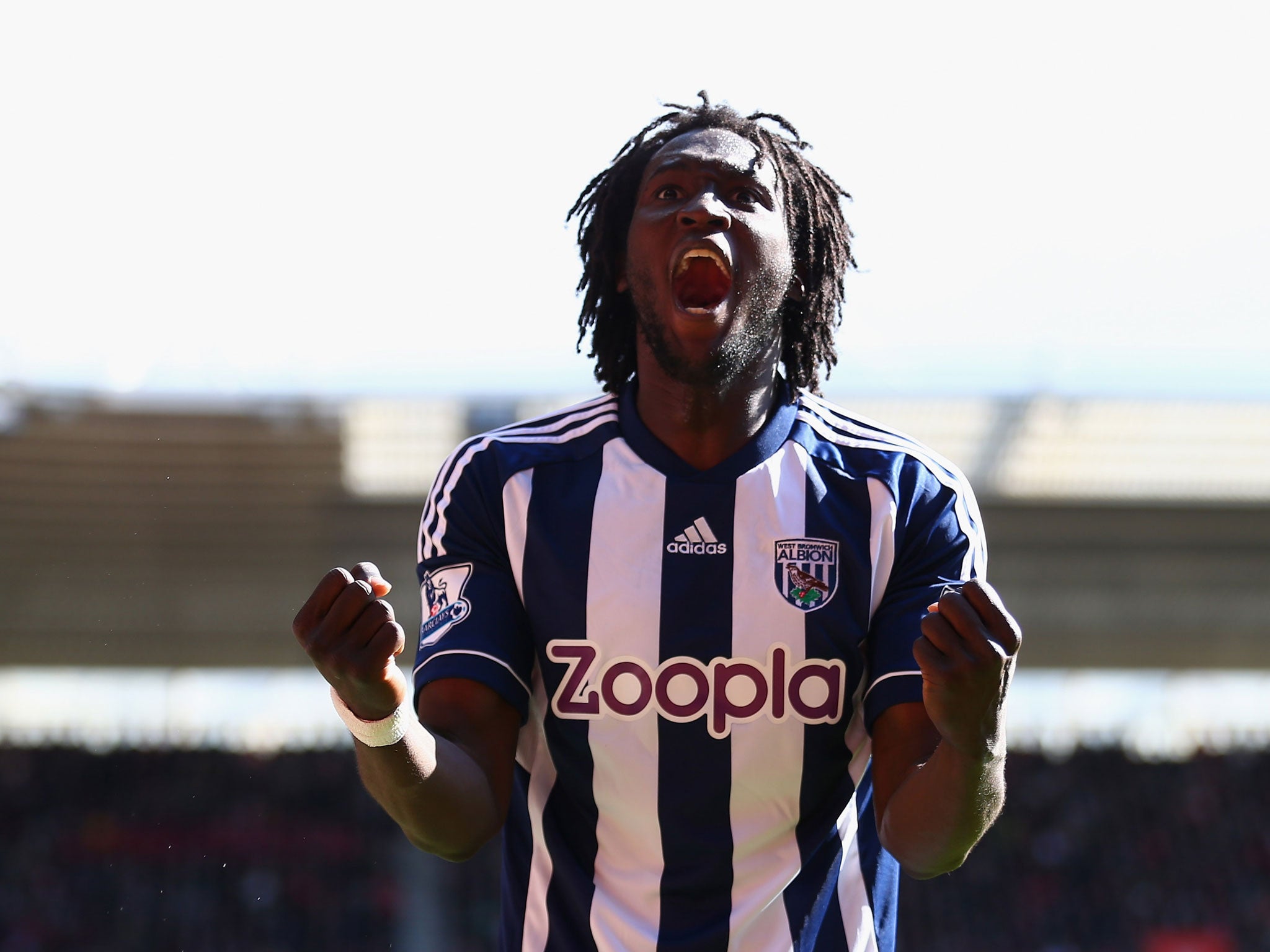 Romelu Lukaku of West Bromwich Albion celebrates scoring the second goal