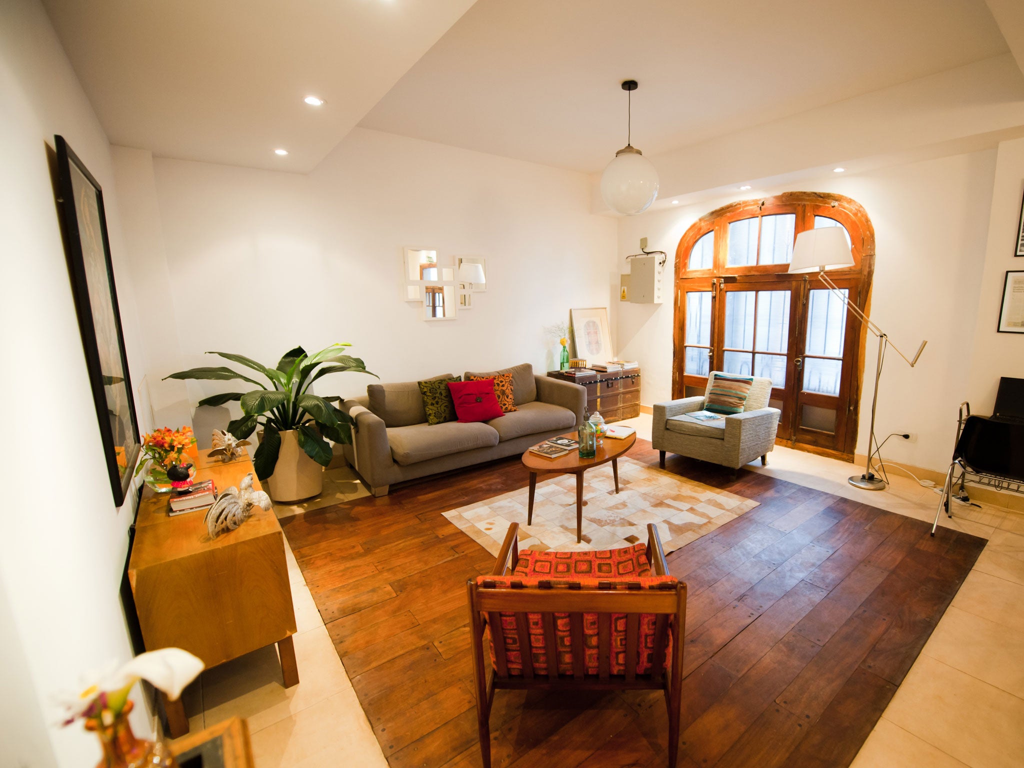 Saving grace: Salvaged floors and furniture in the sitting room at Querido B&B