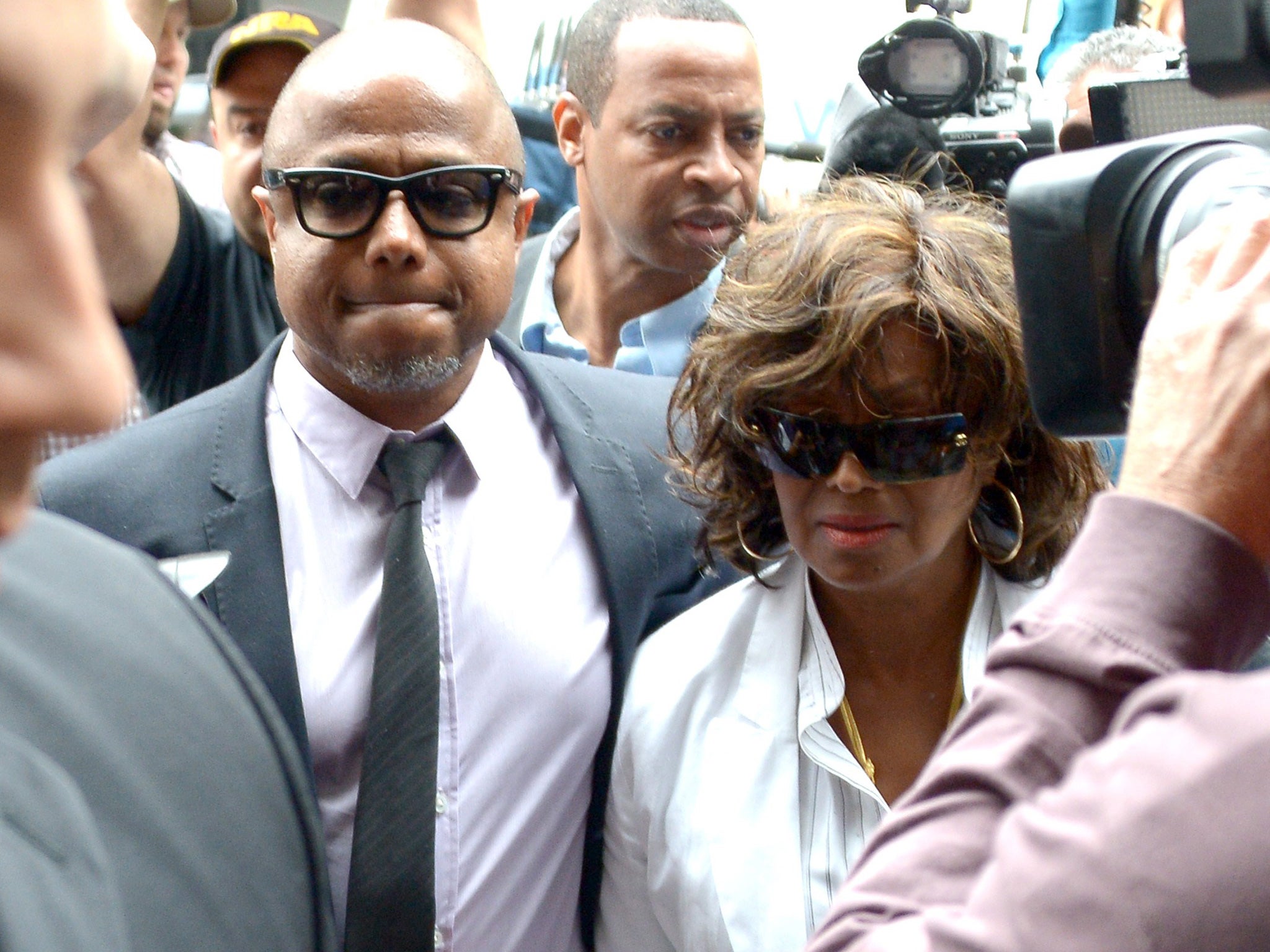 Randy, left, and Rebbi Jackson, right, brother and sister of Michael Jackson arrive at Los Angeles Superior Court. The family is reportedly suing AEG LIve for $40bn in damages