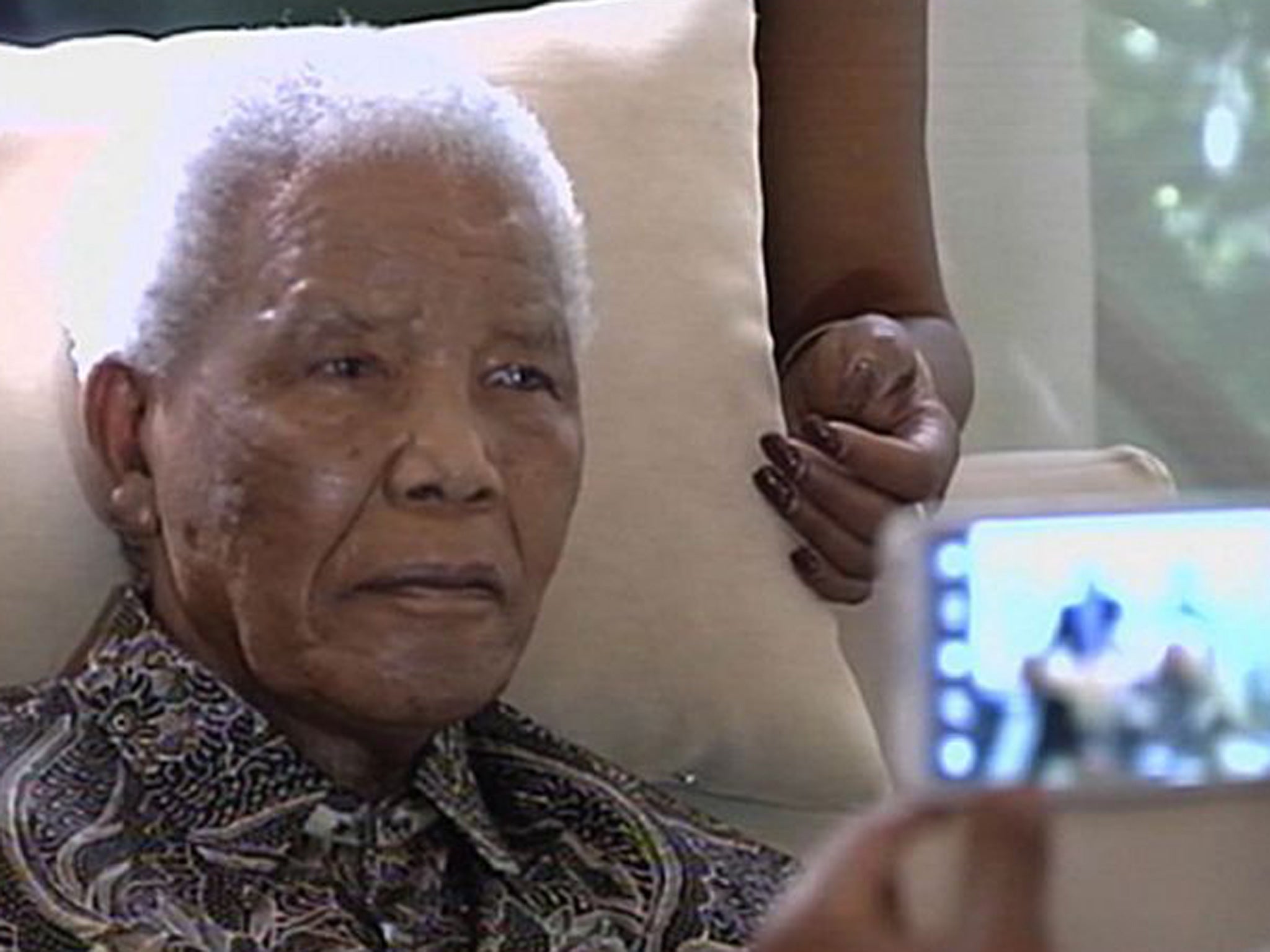 Picture of a frail Nelson Mandela in hospital. South African President Jacob Zuma said he found Nelson Mandela in good shape and in good spirits