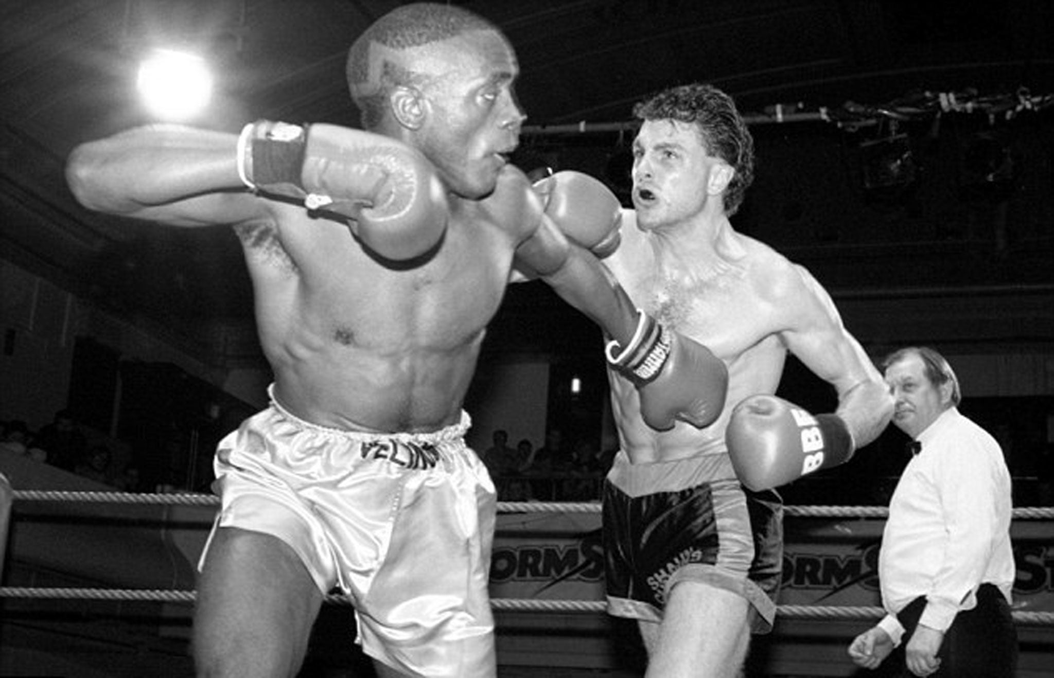 Shaun Cummins (right) fighting in 1990