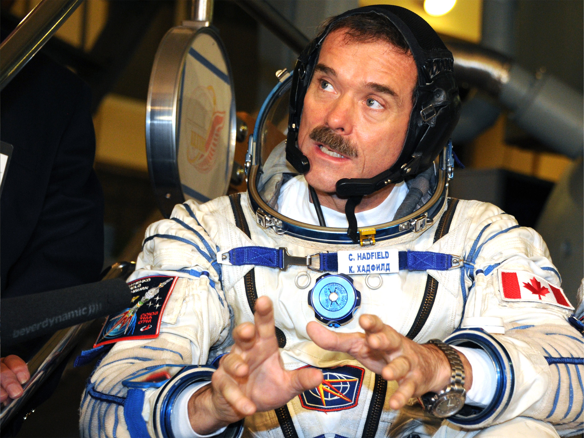 Space raider: Chris Hadfield before boarding the International Space Station