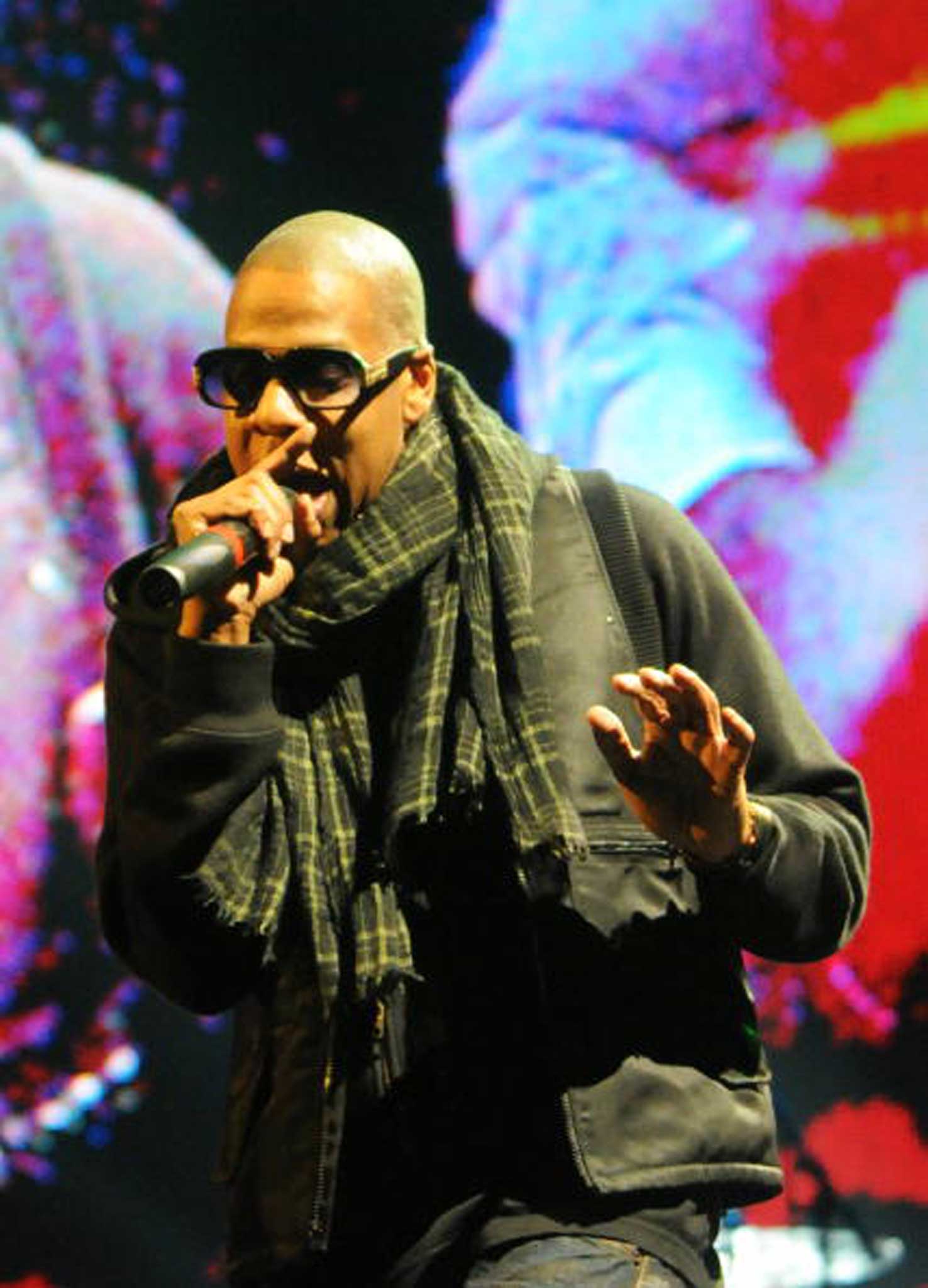 Controversial choice: Jay-Z performing at Glastonbury in 2008