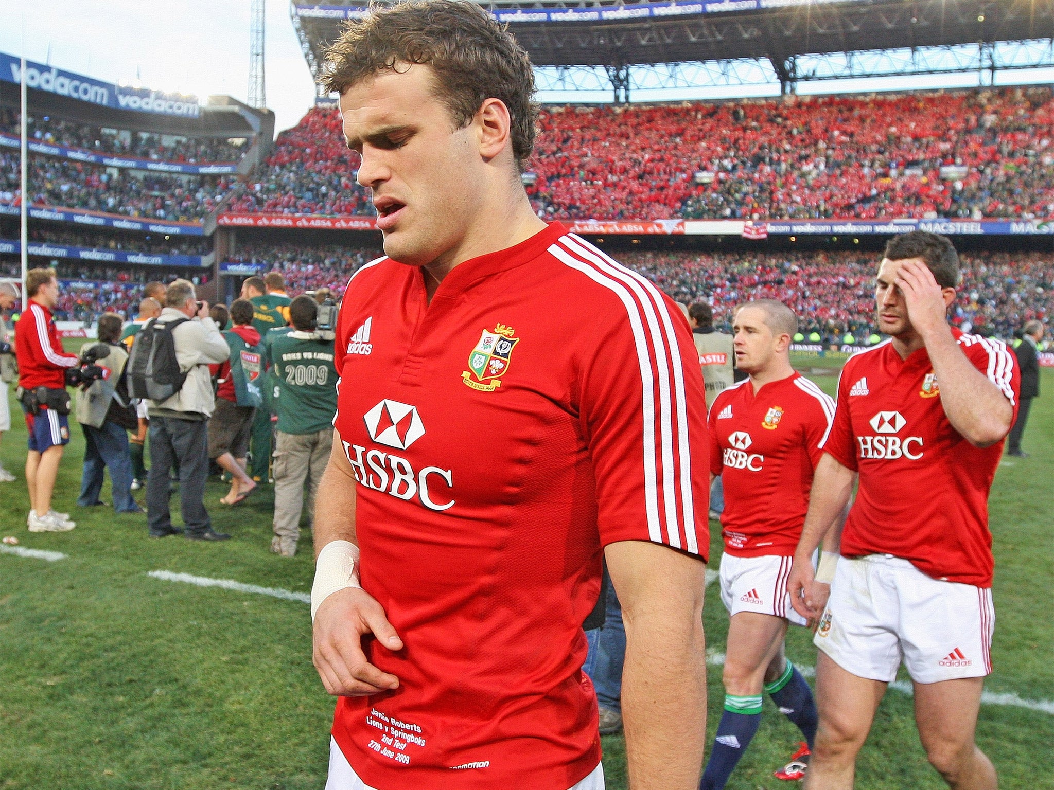 A dejected Jamie Roberts after narrow defeat to South Africa at Loftus in 2009