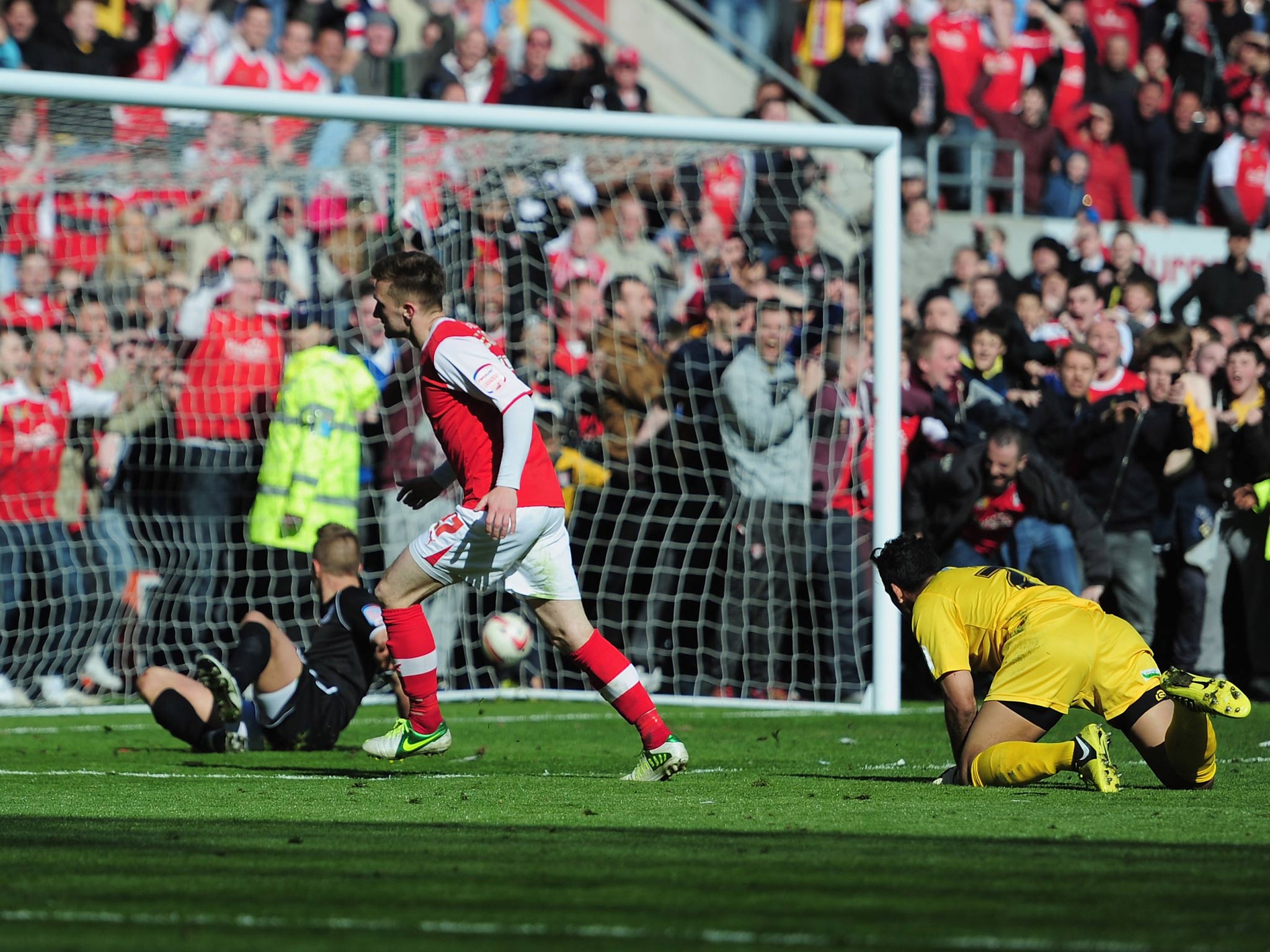 Lee Frecklington of Rotherham United scores a goal during the npower League Two match against Aldershot Town