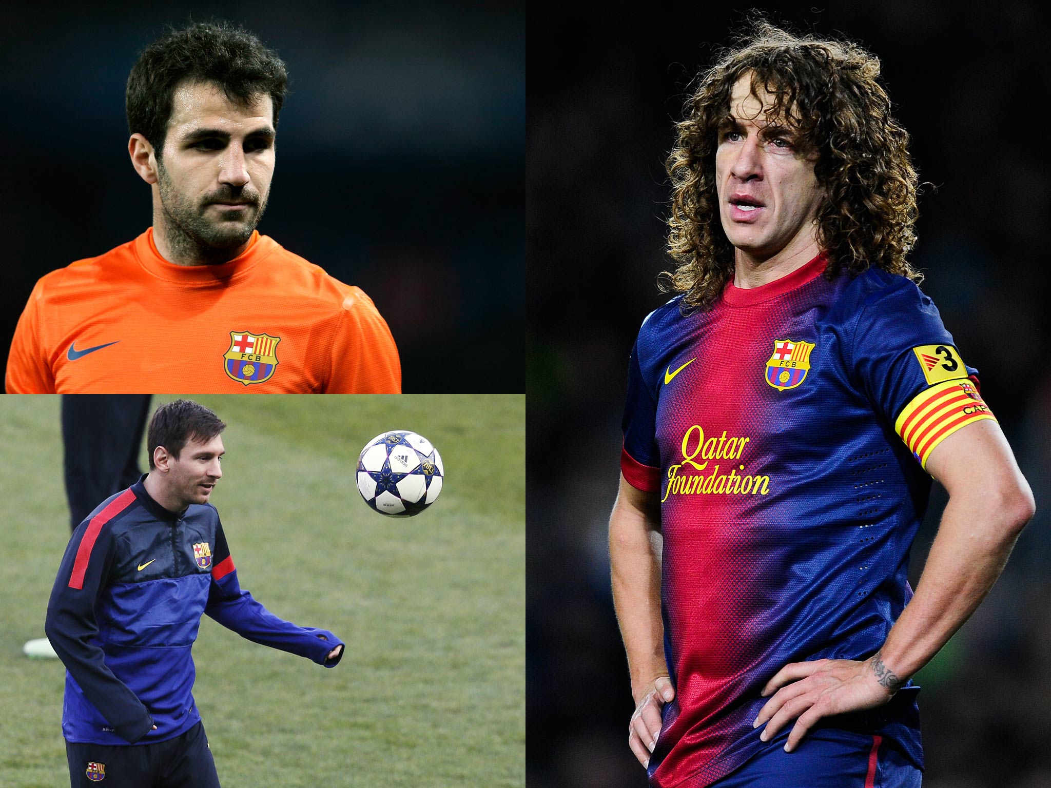 Cesc Fabregas, Lionel Messi and Carles Puyol