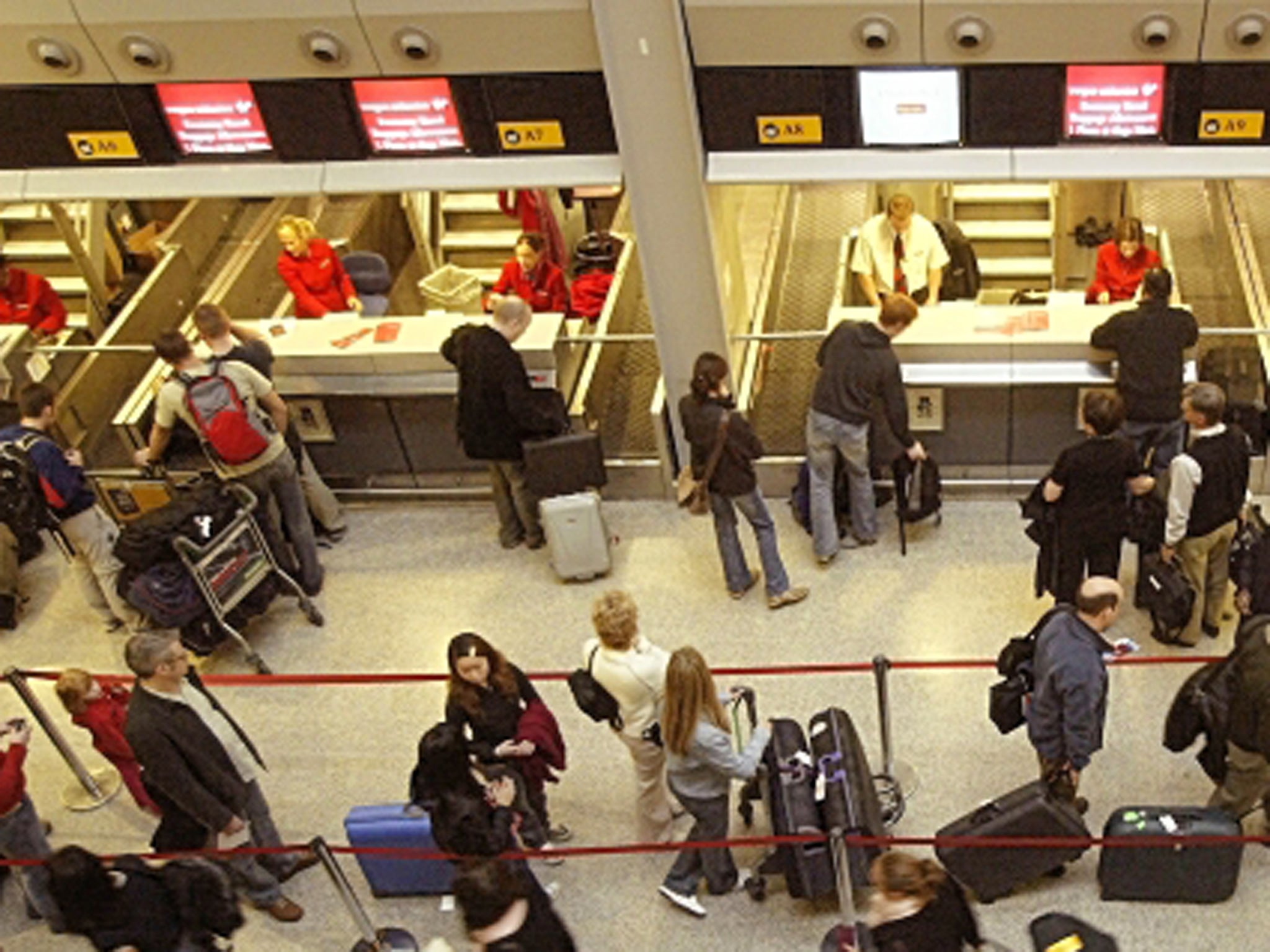 No thrills: a queue at Heathrow, not Alton Towers