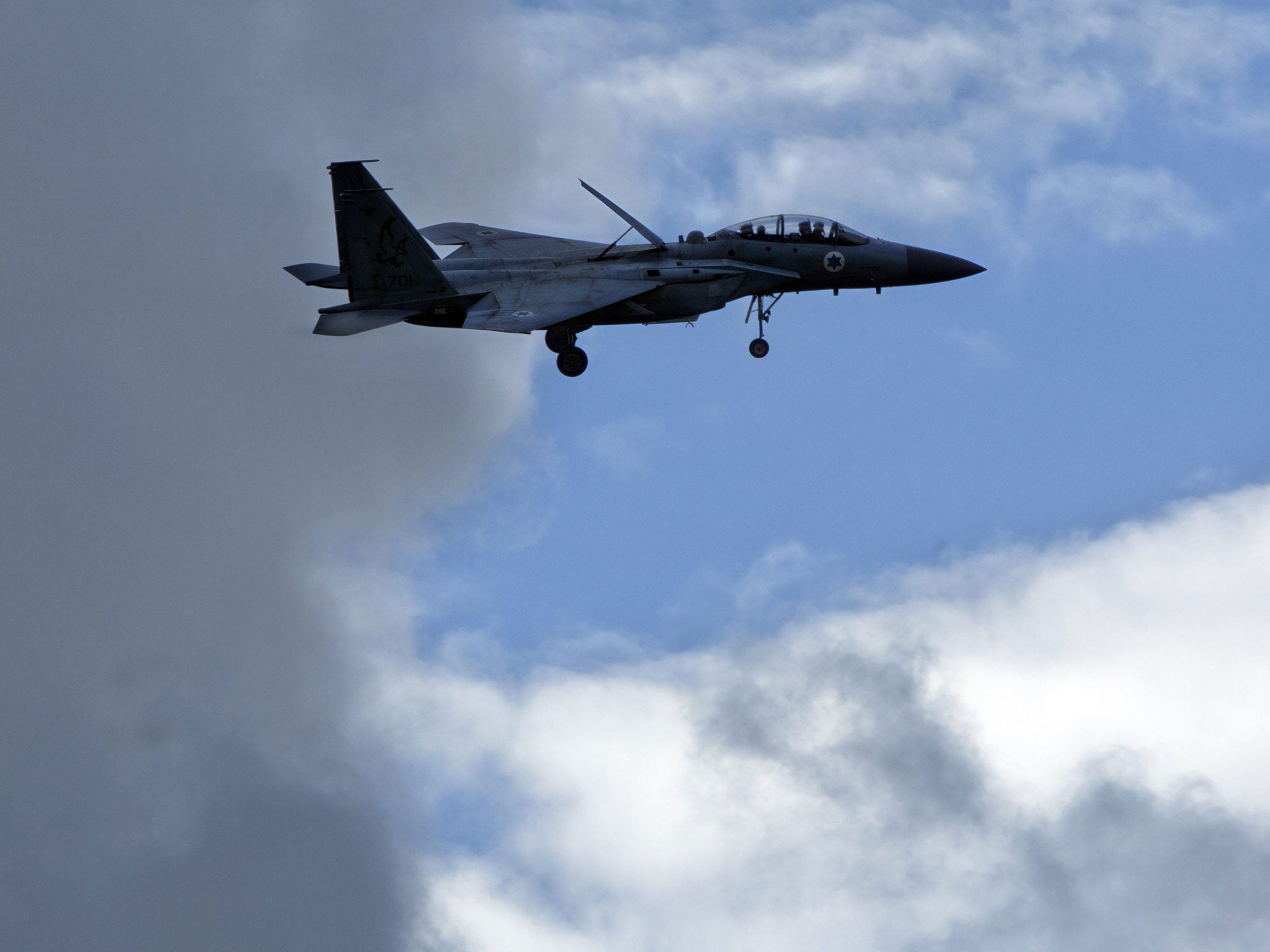 Air power: An Israeli F-15 fighter comes in to land after a mission