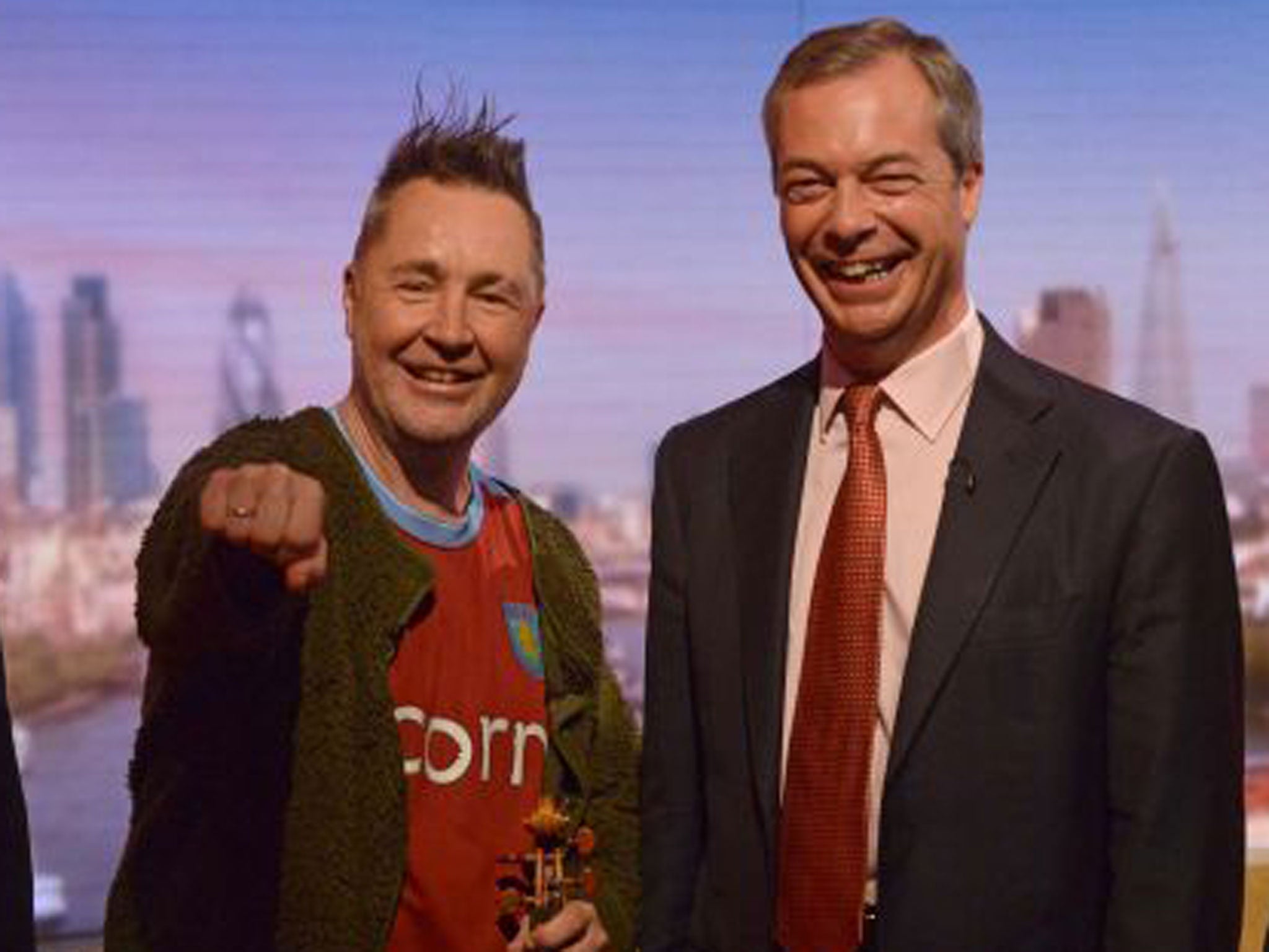 Violinist Nigel Kennedy with Nigel Farage on Andrew Marr Show
