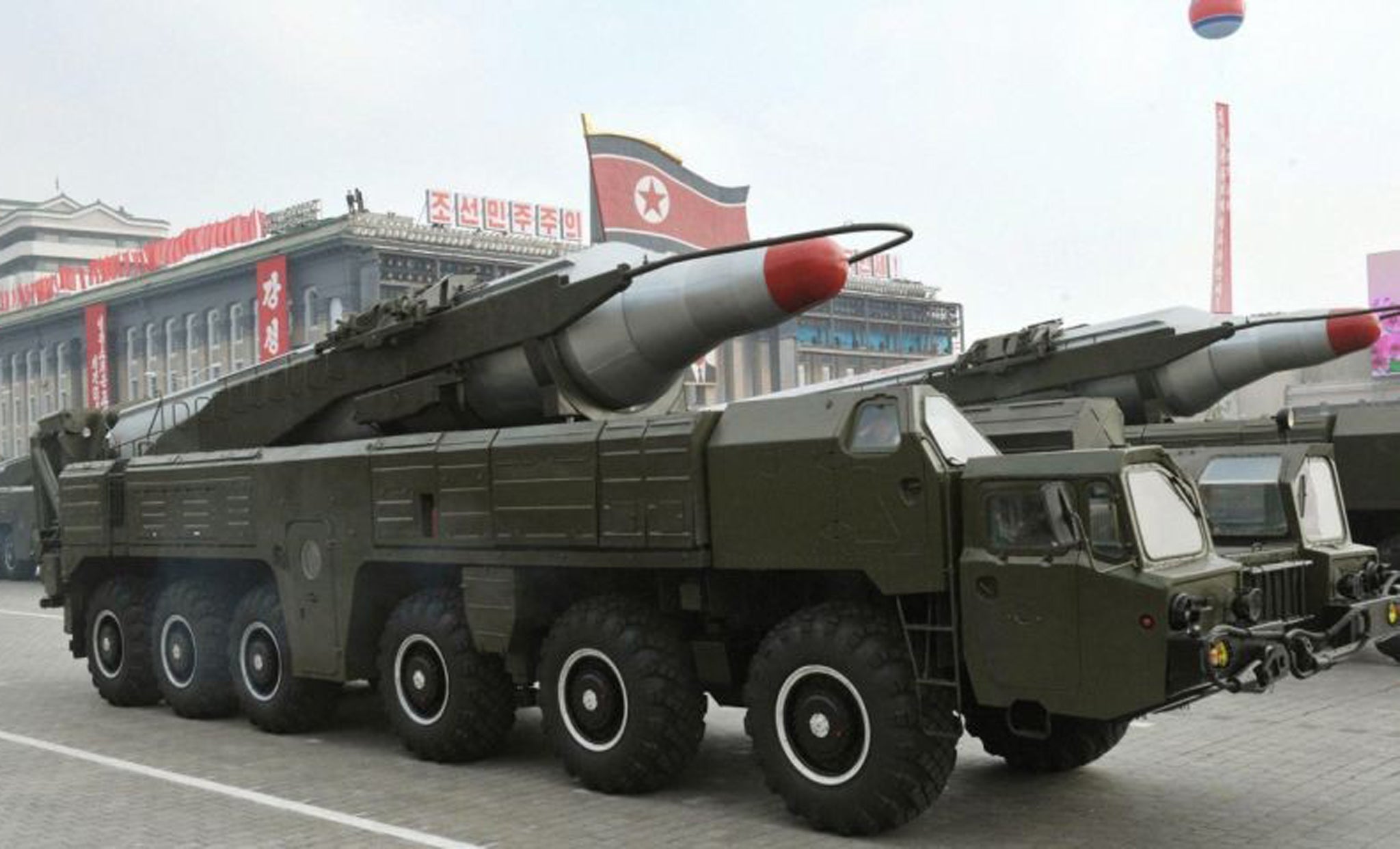 Two Musuan missiles, like these pictured at a military parade in 2010, have reportedly been moved from their coastal launch site