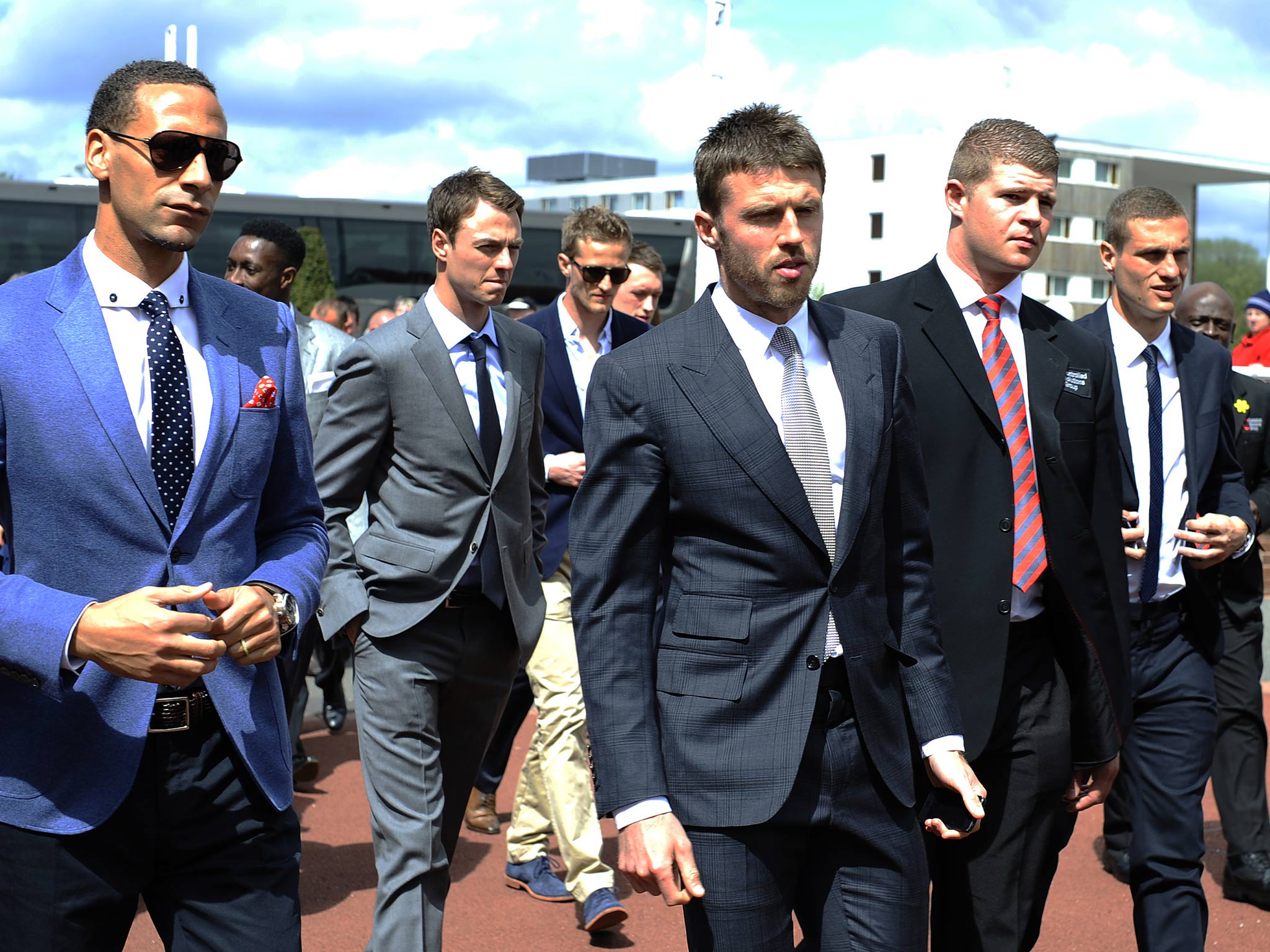 Rio Ferdinand, Jonny Evans, Michael Carrick and Nemanja Vidic at Chester Races following the announcement Sir Alex Ferguson is stepping down