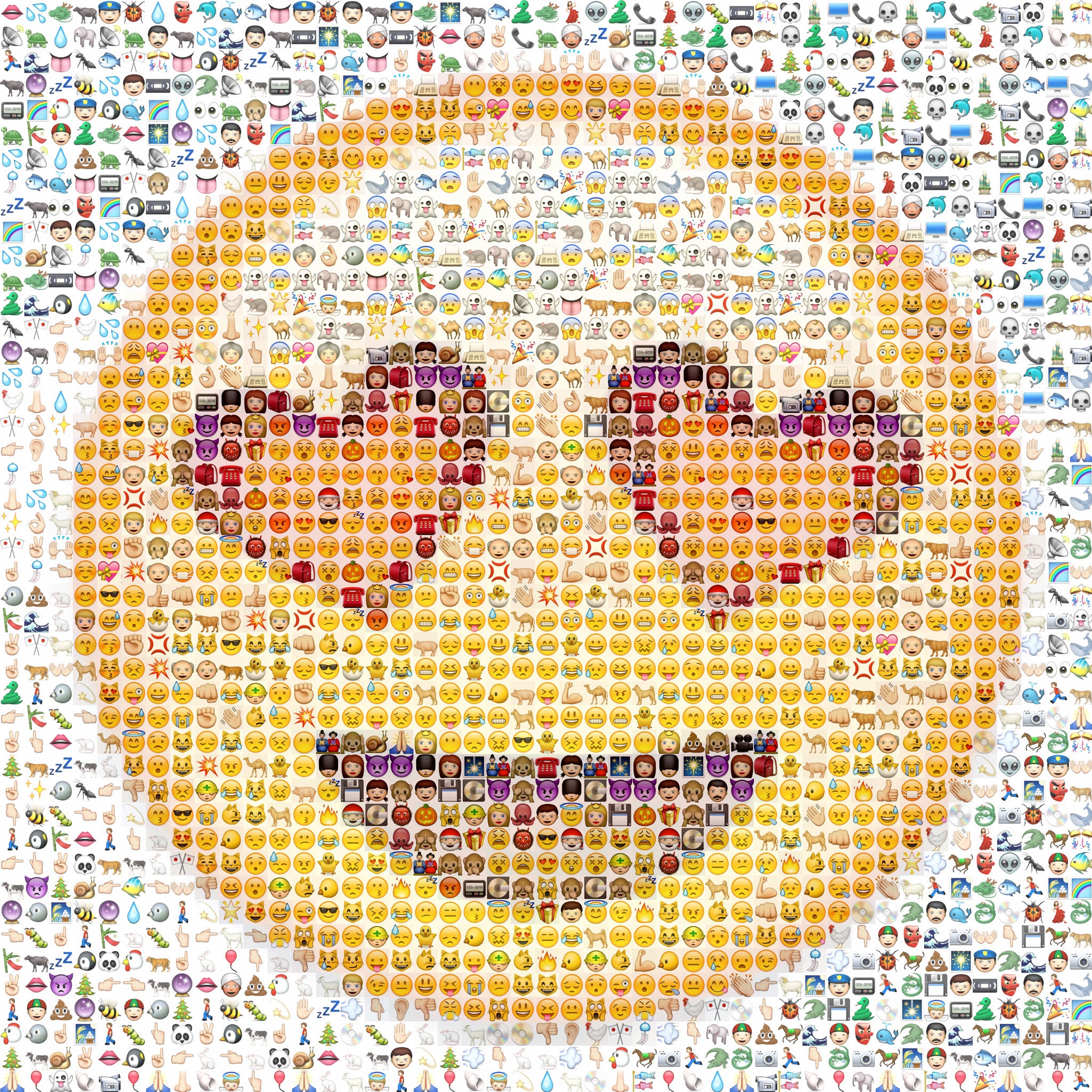 Emojis come together to form a heart-eyed mega emoji