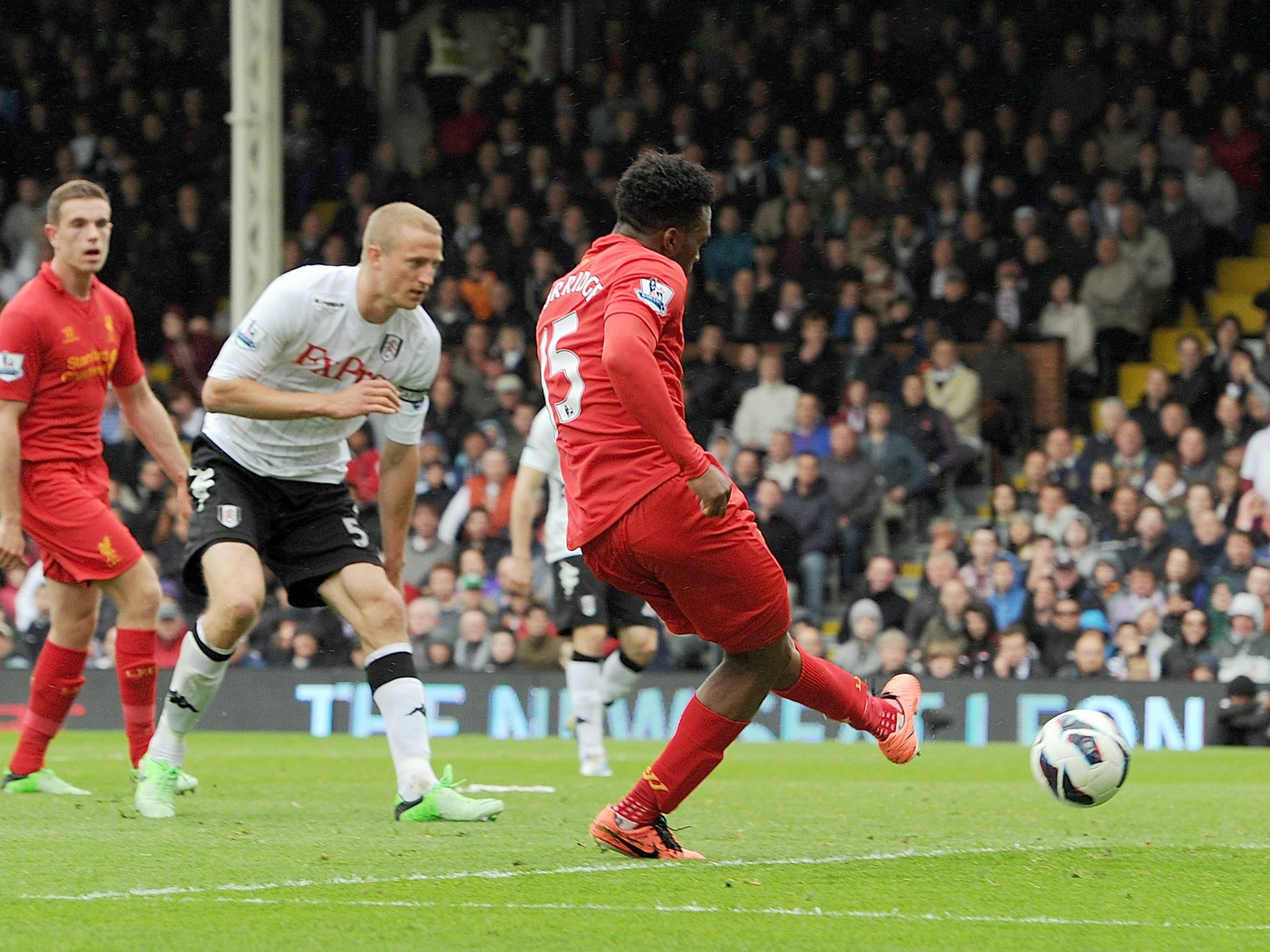 Hat-trick hero Daniel Sturidge scores against Fulham in Liverpool's 3-1 win at Craven Cottage