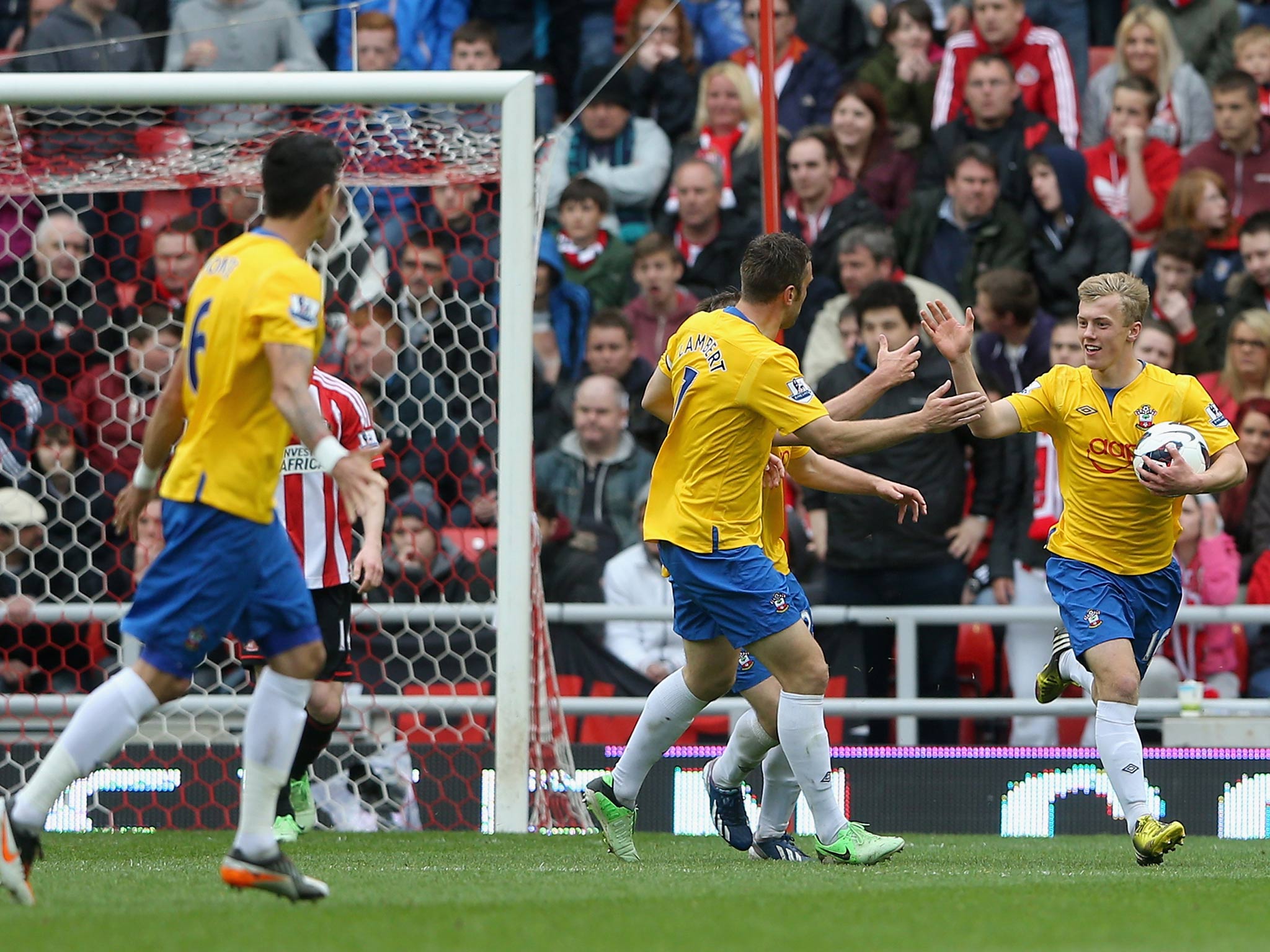 James Ward-Prowse celebrates following Jason Puncheon's equaliser but neither team is safe from relegation