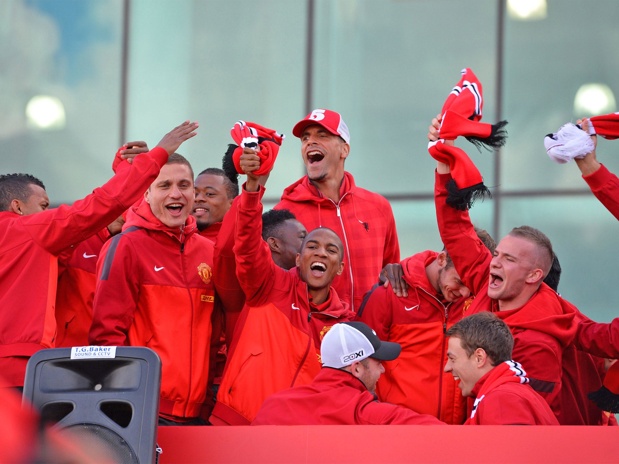 United on their open-top bus tour of Manchester