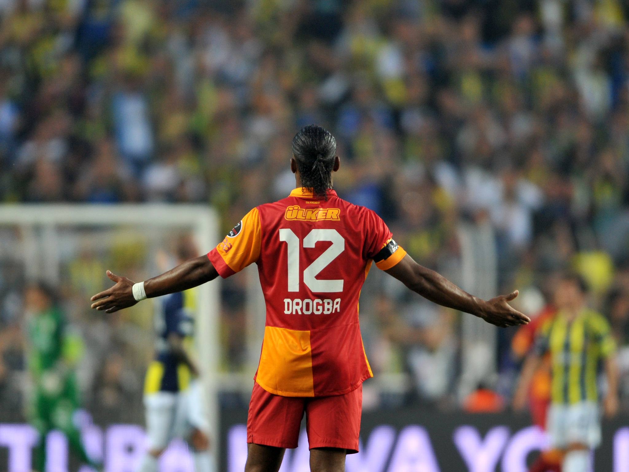 Didier Drogba pictured during the Istanbul derby during his short spell with Galatasaray