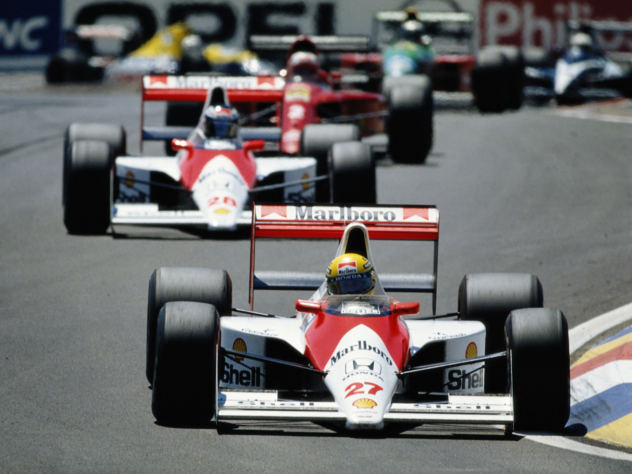 Ayrton Senna driving the Marlboro McLaren-Honda MP4/5B in 1990
