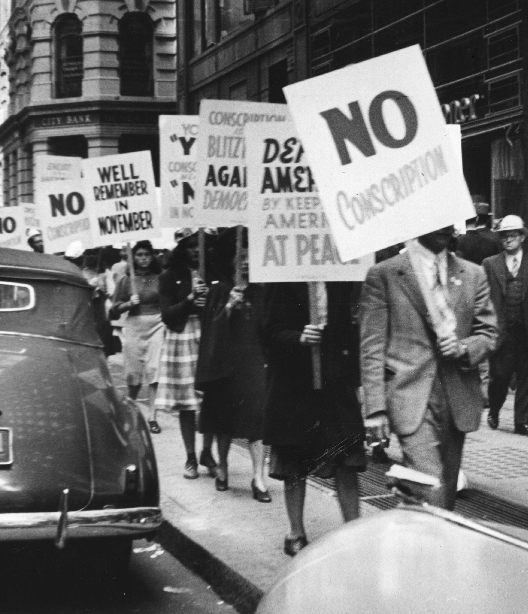 Anti-conscription demonstrators in New York, September 1941