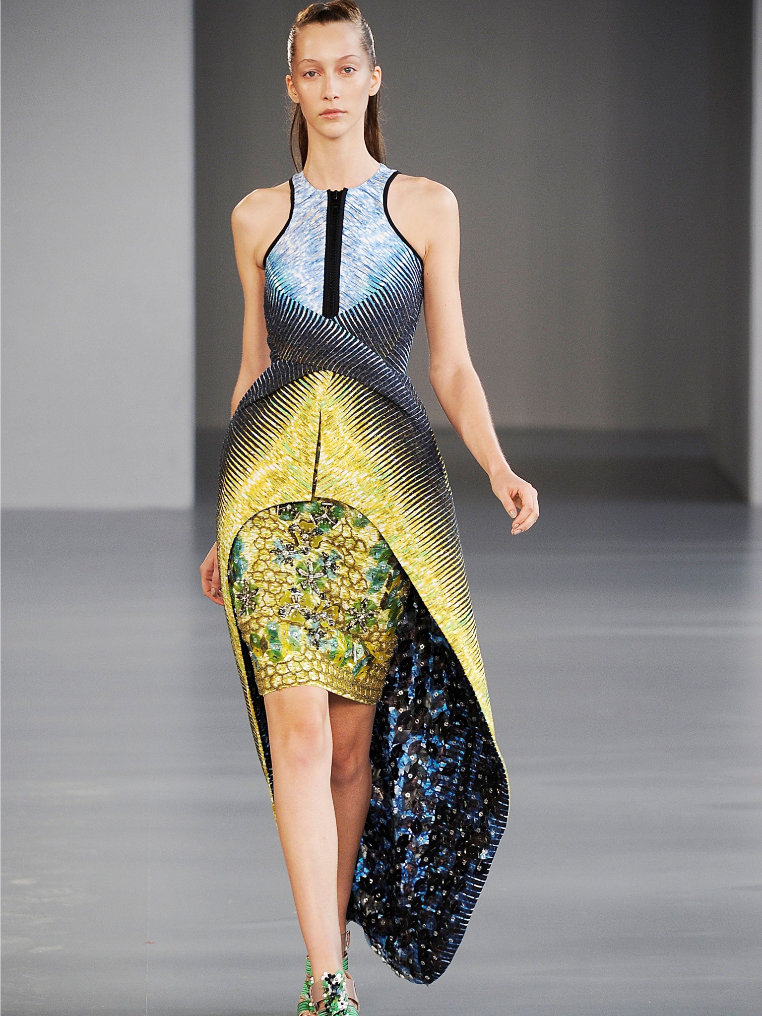 Nature is a source of inspiration for cutting edge design duo Peter Pilotto and Christopher Vos, whose collections explore the relationship between the natural and man-made worlds. They draw on science and technology to create designs which balance precise sculptural forms with intricate digital patterns and prints derived from the colour sequences in reoccurring natural phenomena