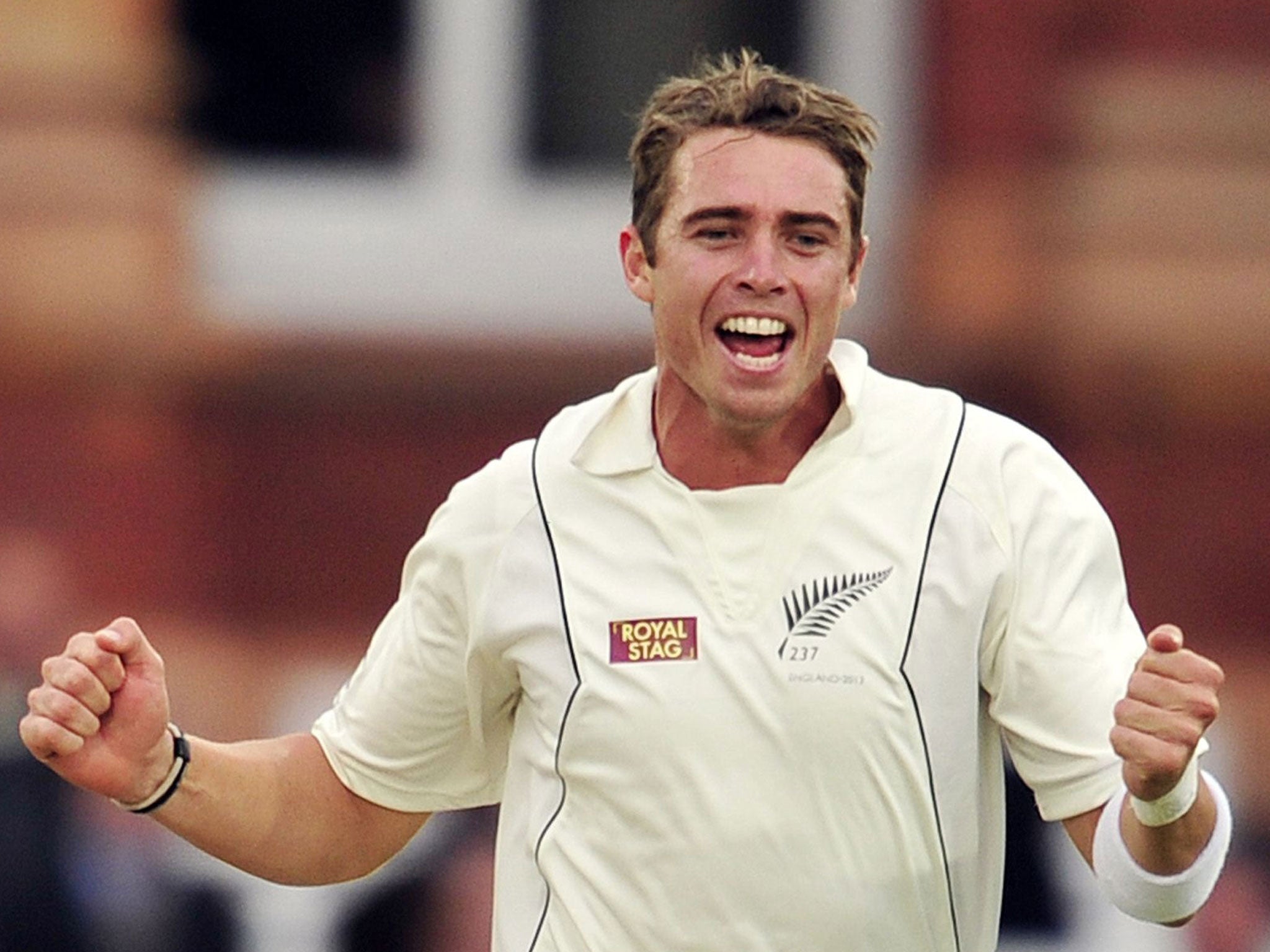 Curve ball: Tim Southee’s swing claimed three late wickets at Lord’s