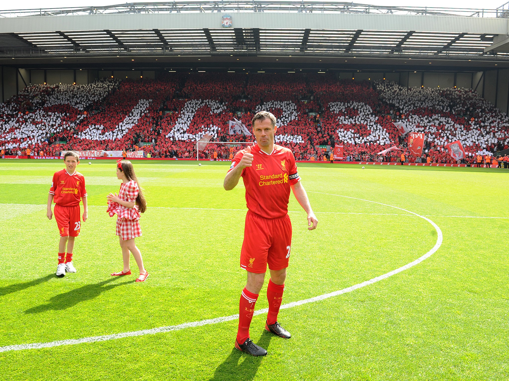 Jamie Carragher plays his last game for Liverpool