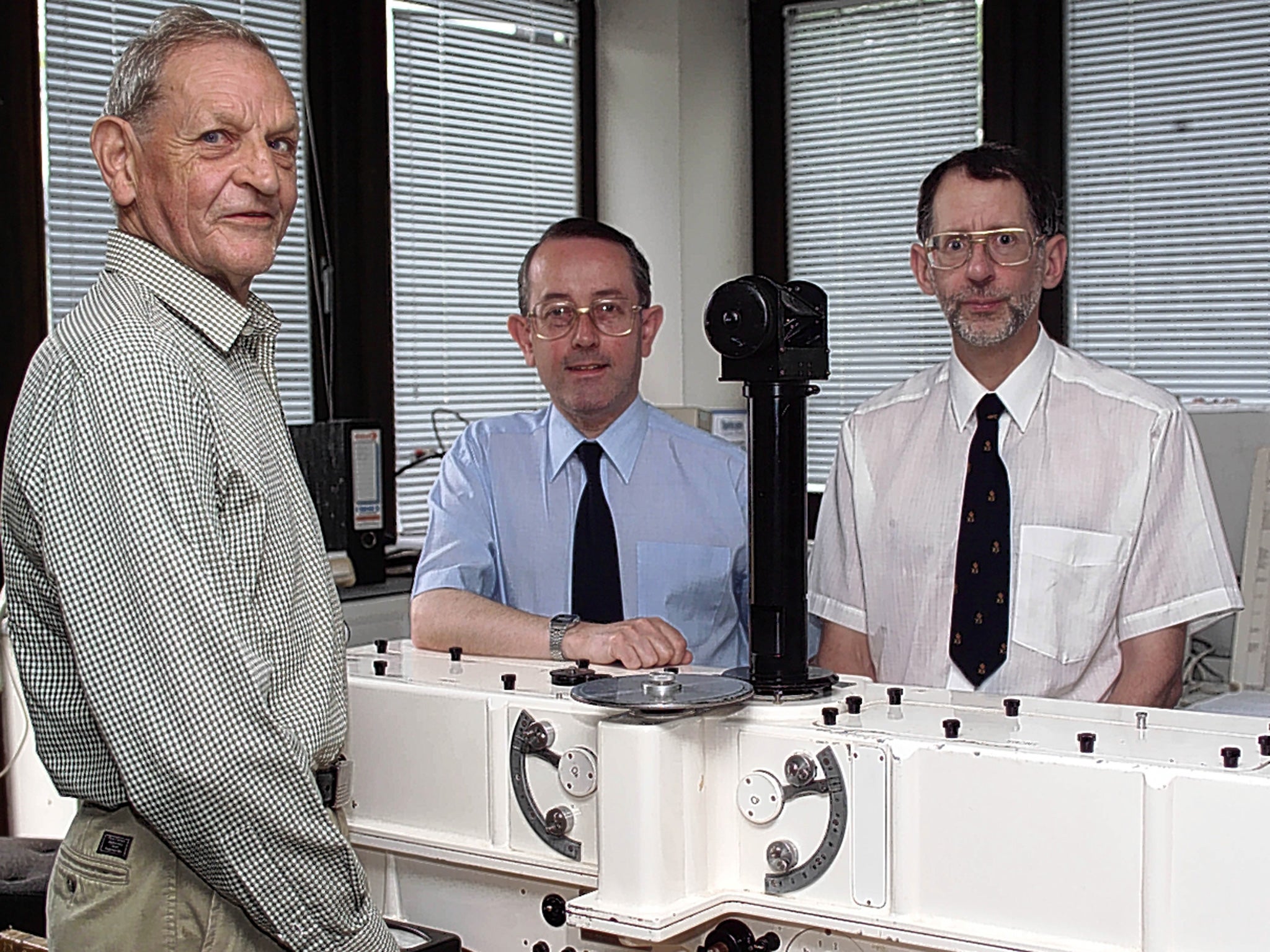 From the left, Farman, Brian Gardiner and Jon Shanklin, who made the initial dramatic discovery concerning the damage done to the ozone layer above Antarctica