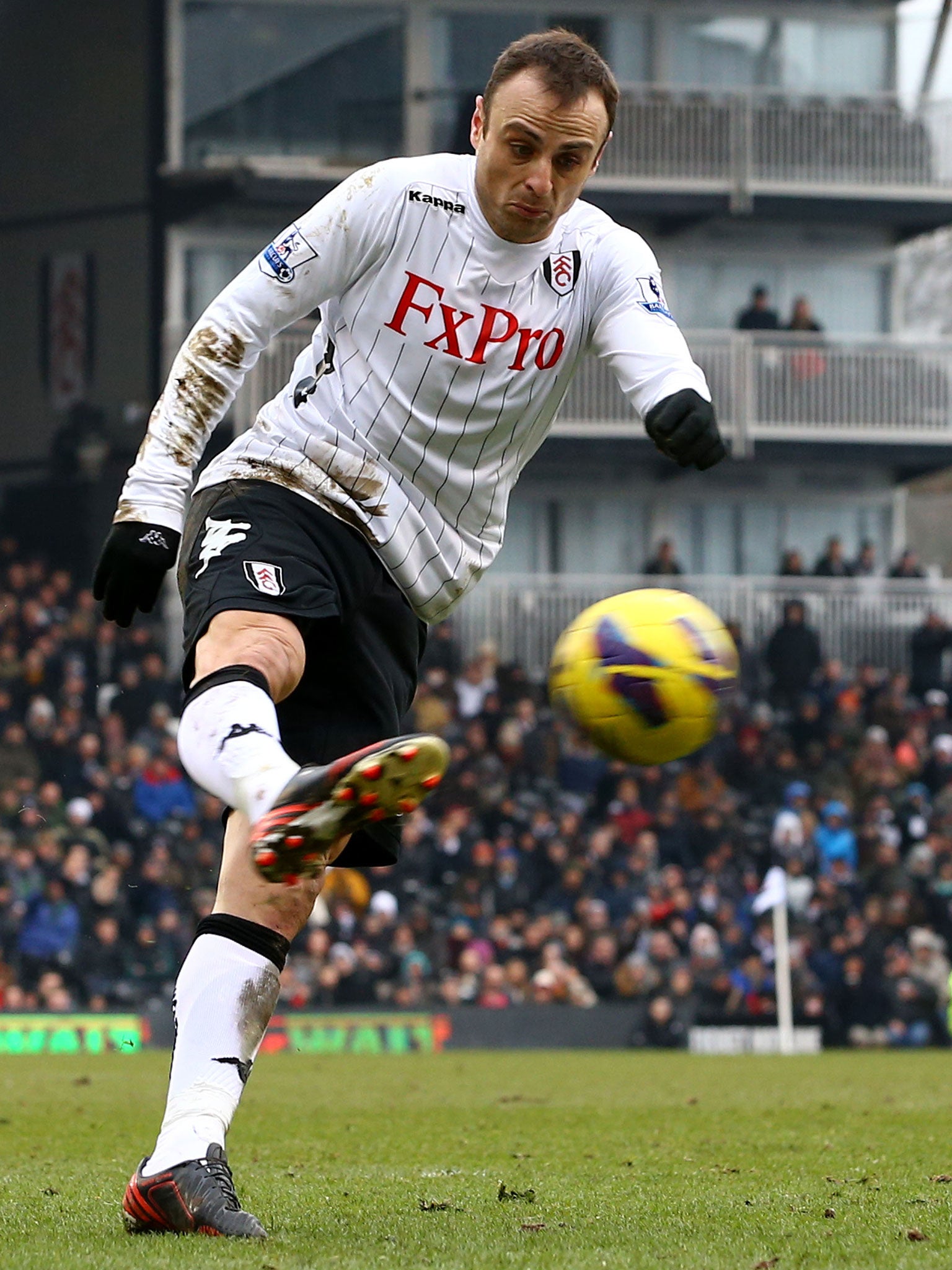 Fulham’s Dimitar Berbatov volleys home against Stoke