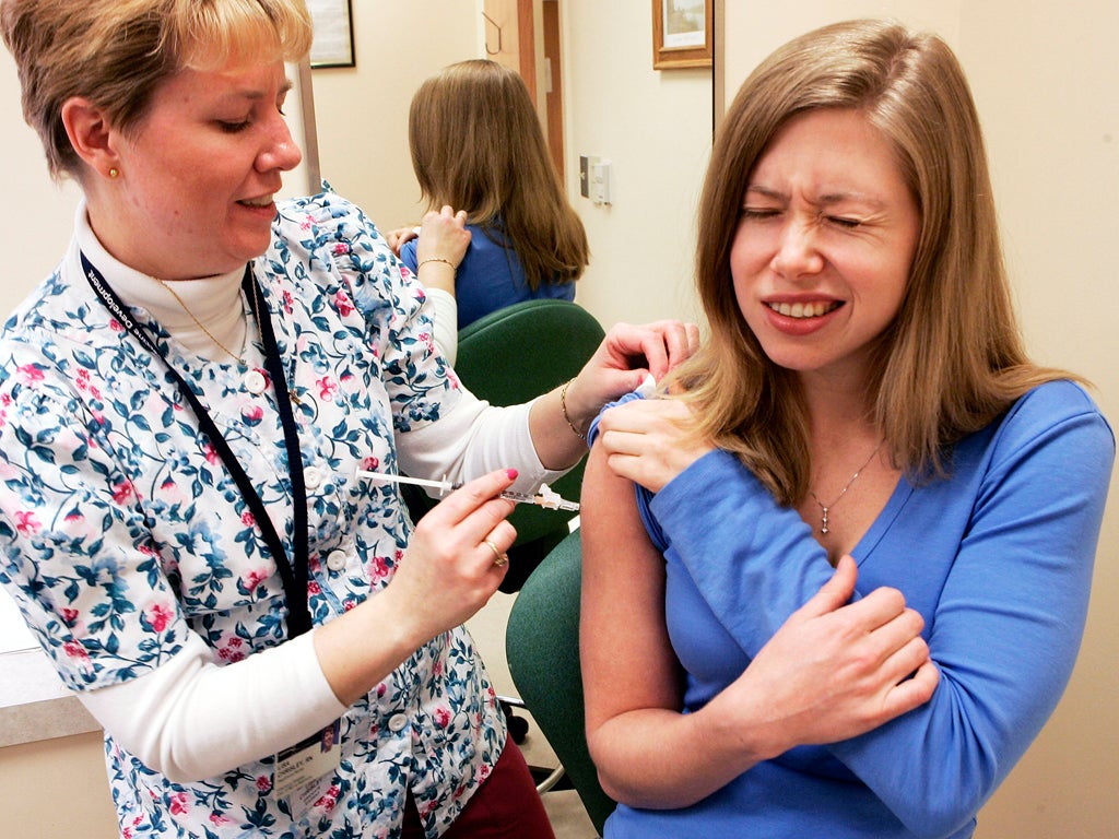 A student participates in a trial to find a vaccine for avian flu in 2005