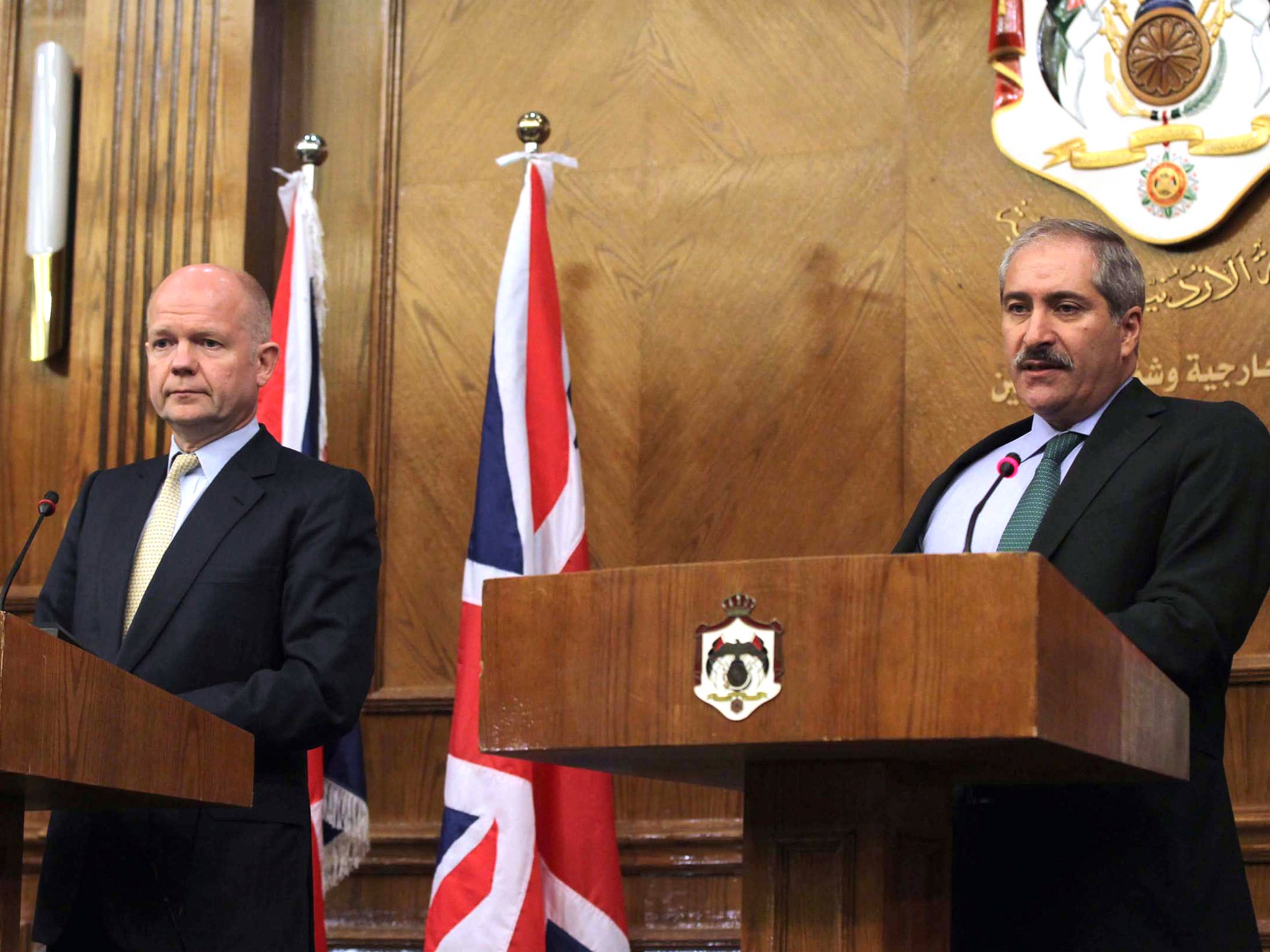 UK Foreign Secretary William Hague with Jordanian Foreign Minister Nasser Judeh