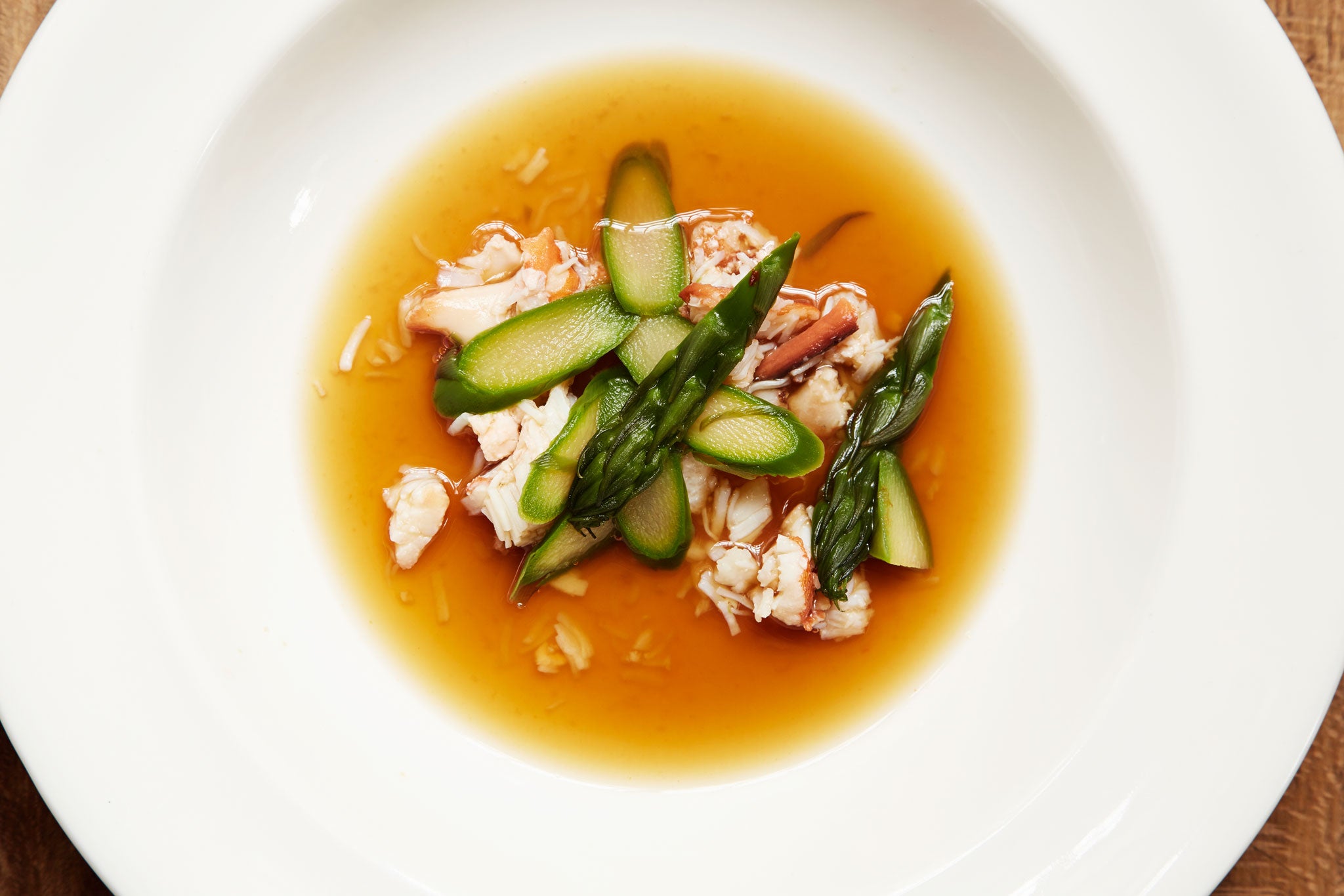 Crab and asparagus broth