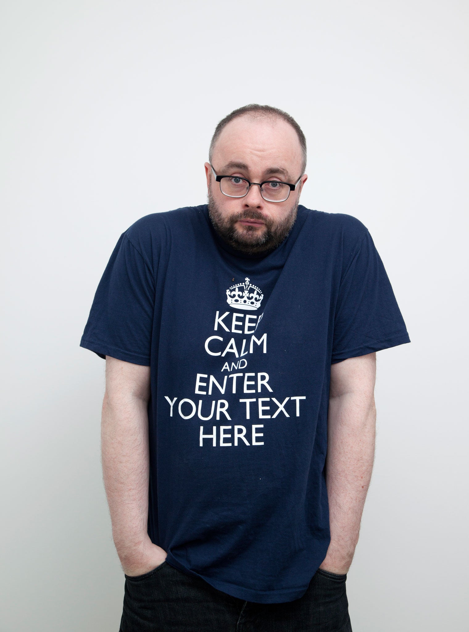 Ubiquitous slogan: Rhodri Marsden in a 'Keep Calm' t-shirt