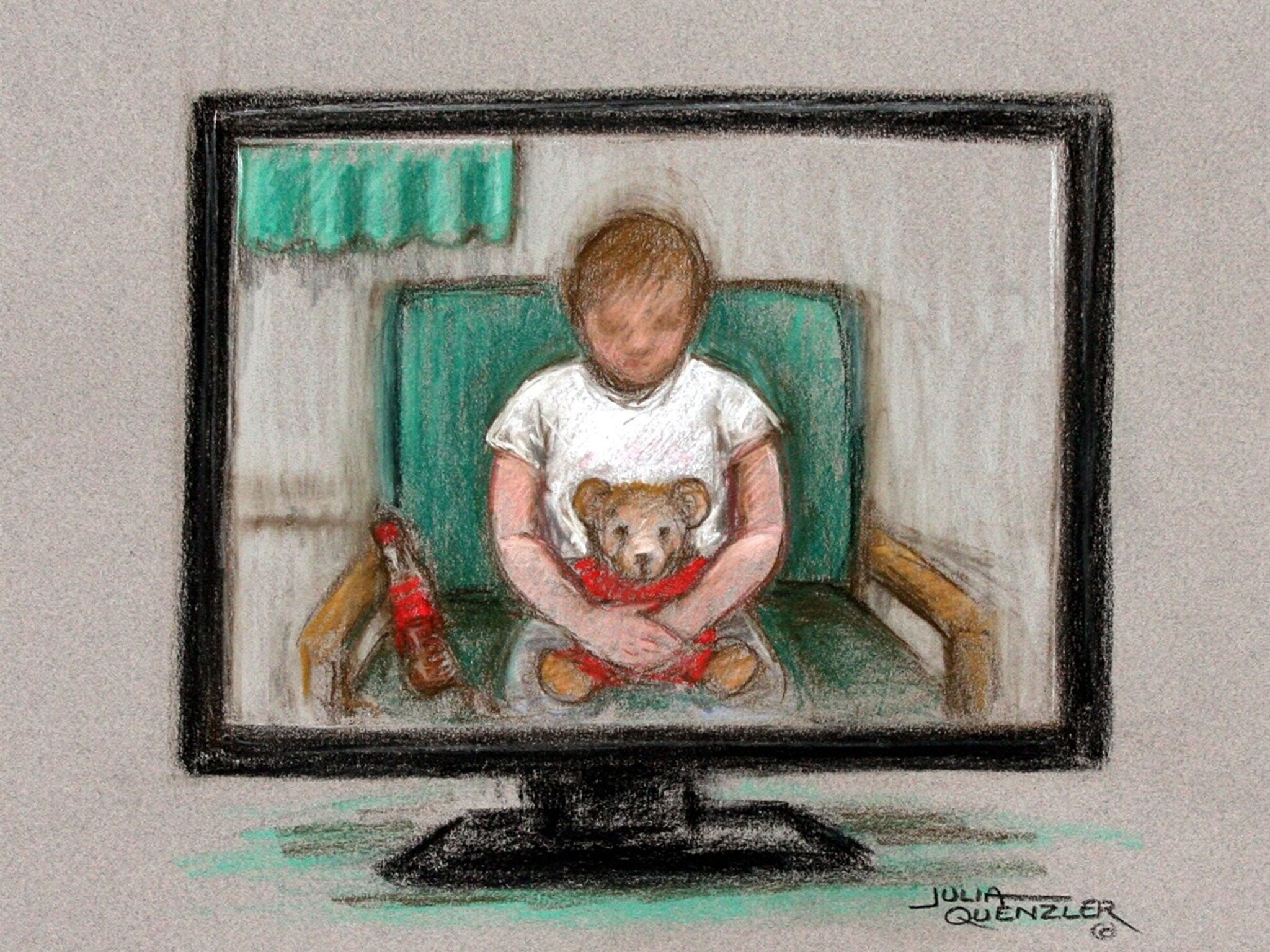 A court artist's portrayal of the ordeal of a child sex abuse victim