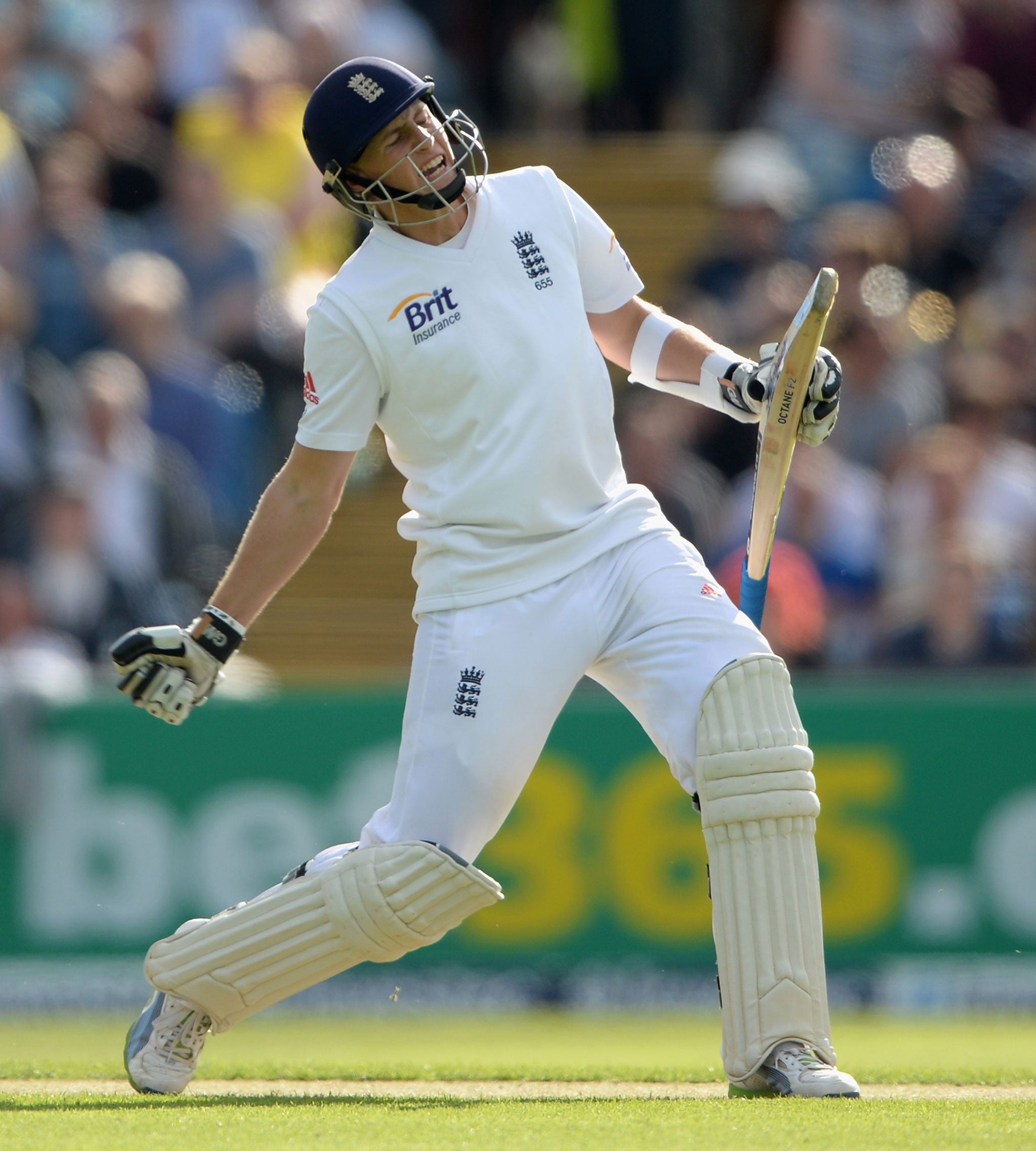 A delighted Joe Root celebrates his century before walking off to a standing ovation at Headingley