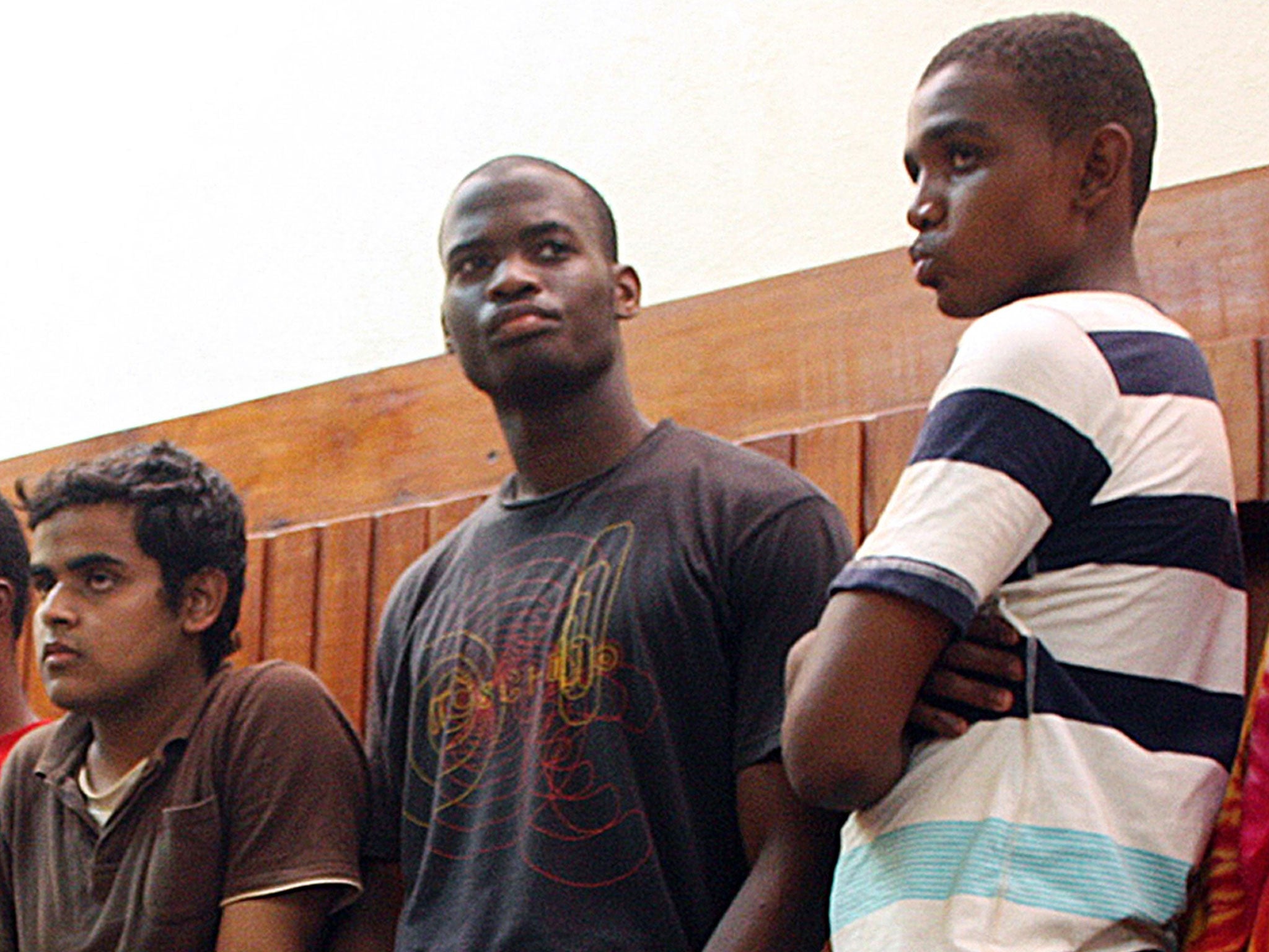 Michael Adebolajo, centre, was one of seven men arrested by Kenyan police on an island close to the Somali border